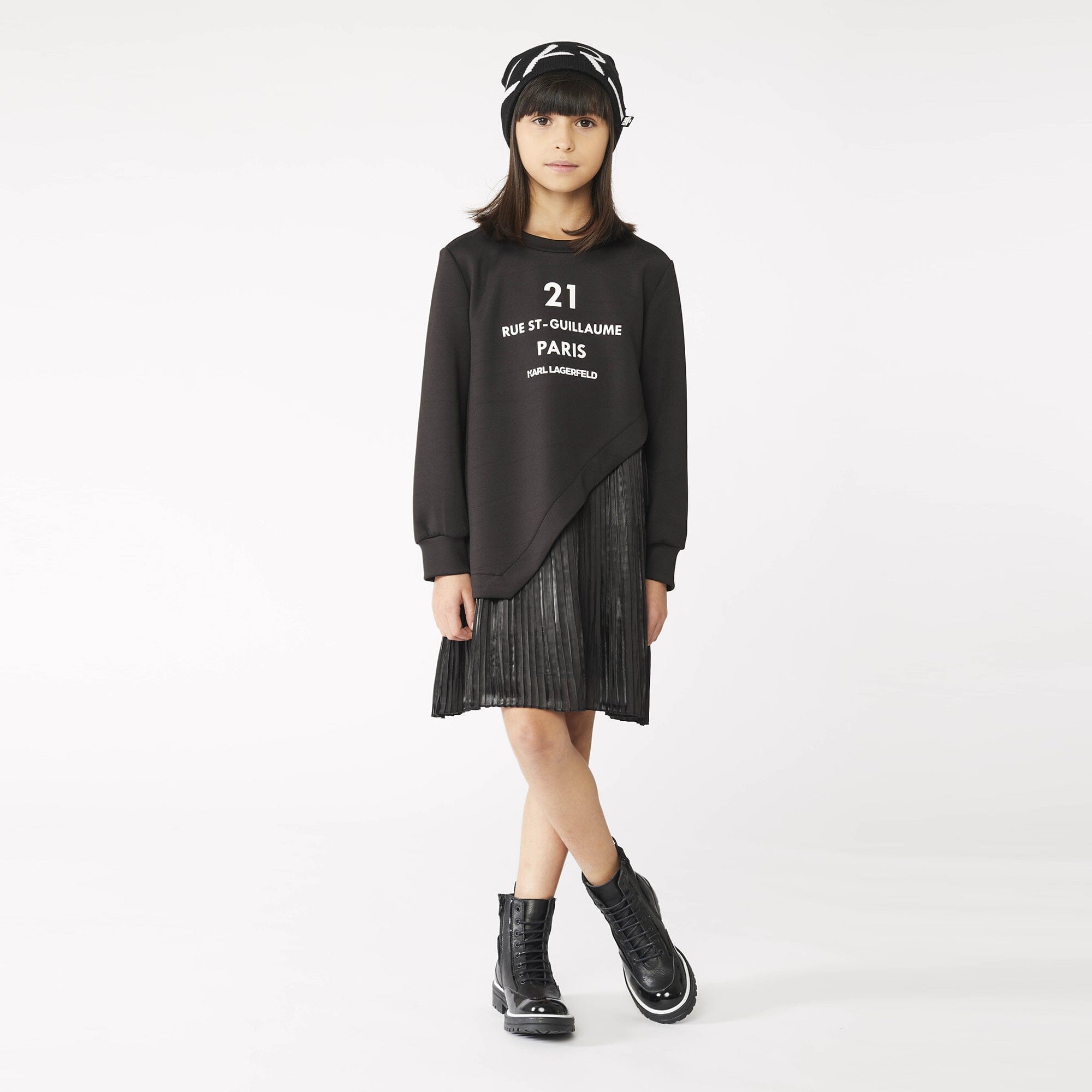 KARL LAGERFELD KIDS asymmetrisches Kleid schwarz mit Plissee Kleid Karl Lagerfeld