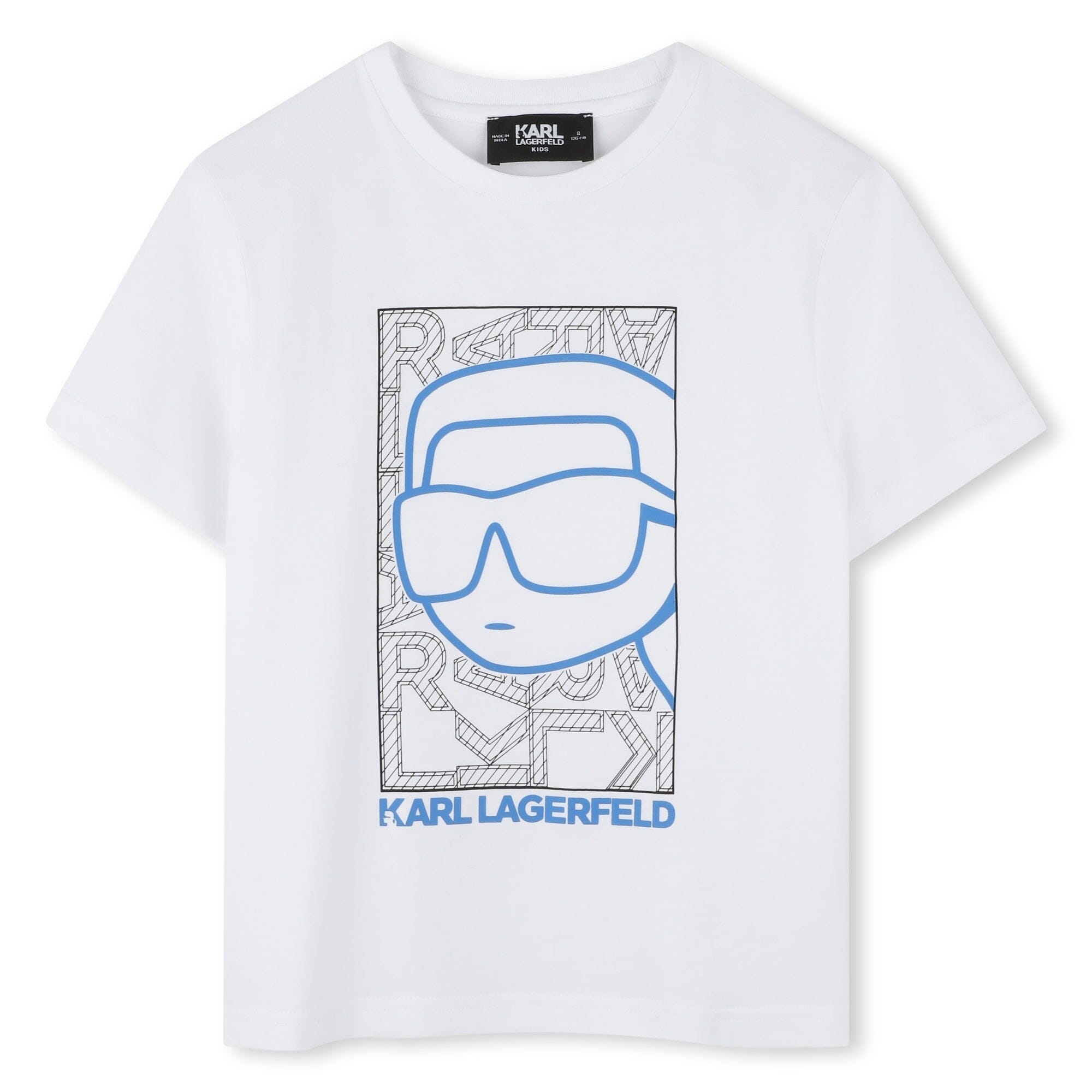 KARL LAGERFELD KIDS weiß mit Karlfigur in Puffprint-Design und blauen Details T-Shirt Karl Lagerfeld
