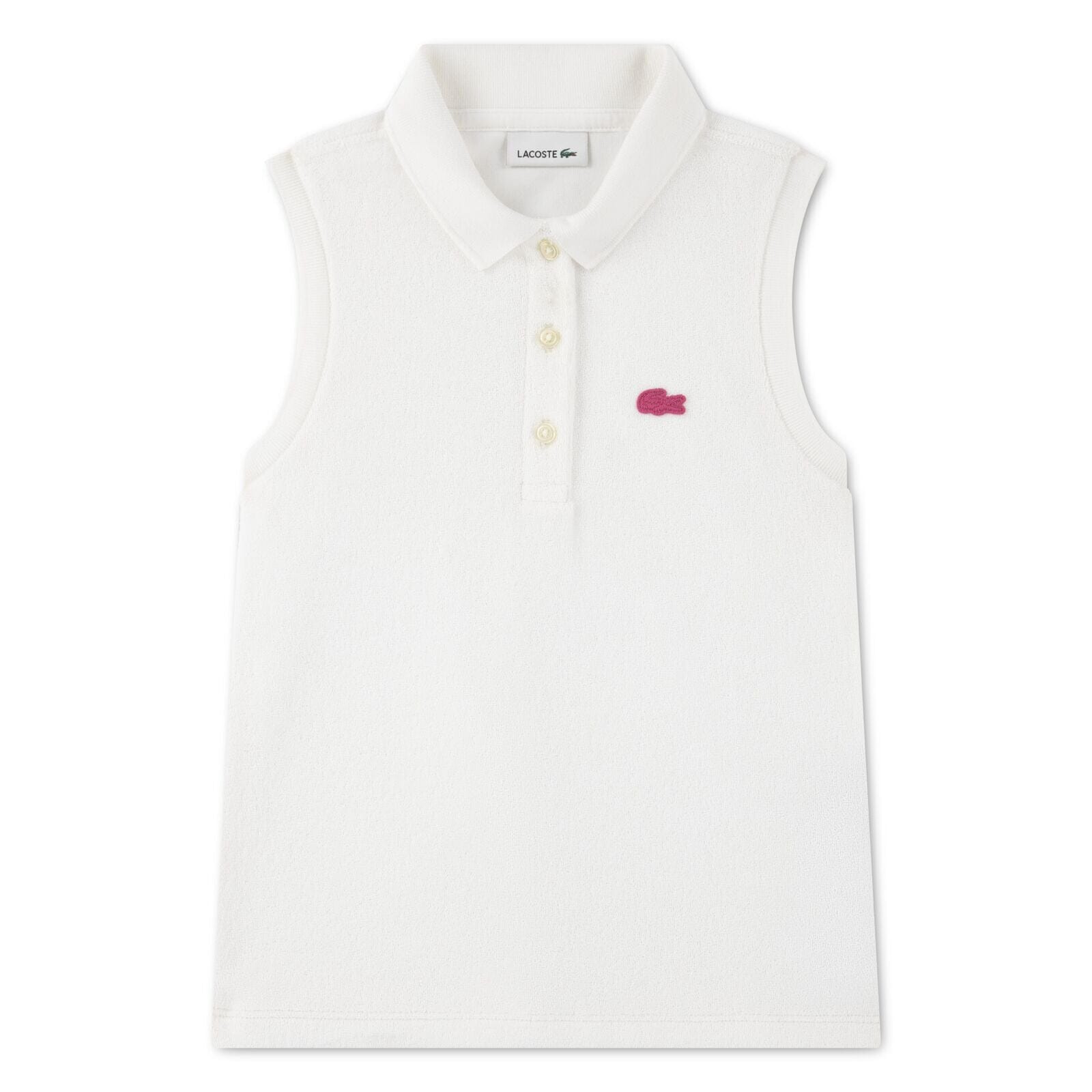 Lacoste ärmelloses Frottee-Poloshirt – creme pinkes Krokodil T-Shirt Lacoste 6 Jahre (110-116)