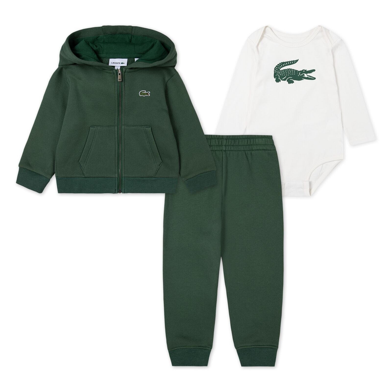 LACOSTE Baby-Set „Croc 3-teilig“ – Kapuzenjacke, Jogger & Body, Grün/Cream Baby Kombination Lacoste 12M (74-80)