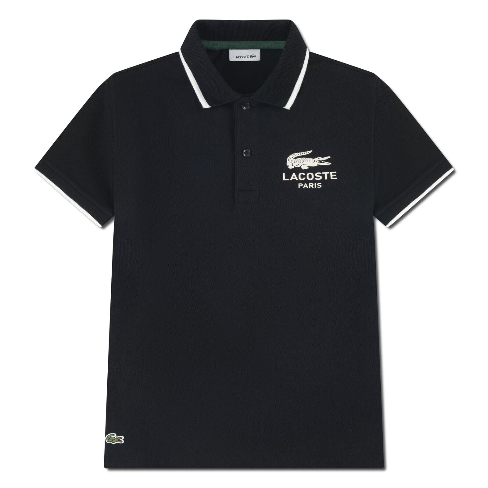 Lacoste Jungen-Poloshirt „Petit Piqué“ mit gestreiftem Kragen – Schwarz T-Shirt Lacoste