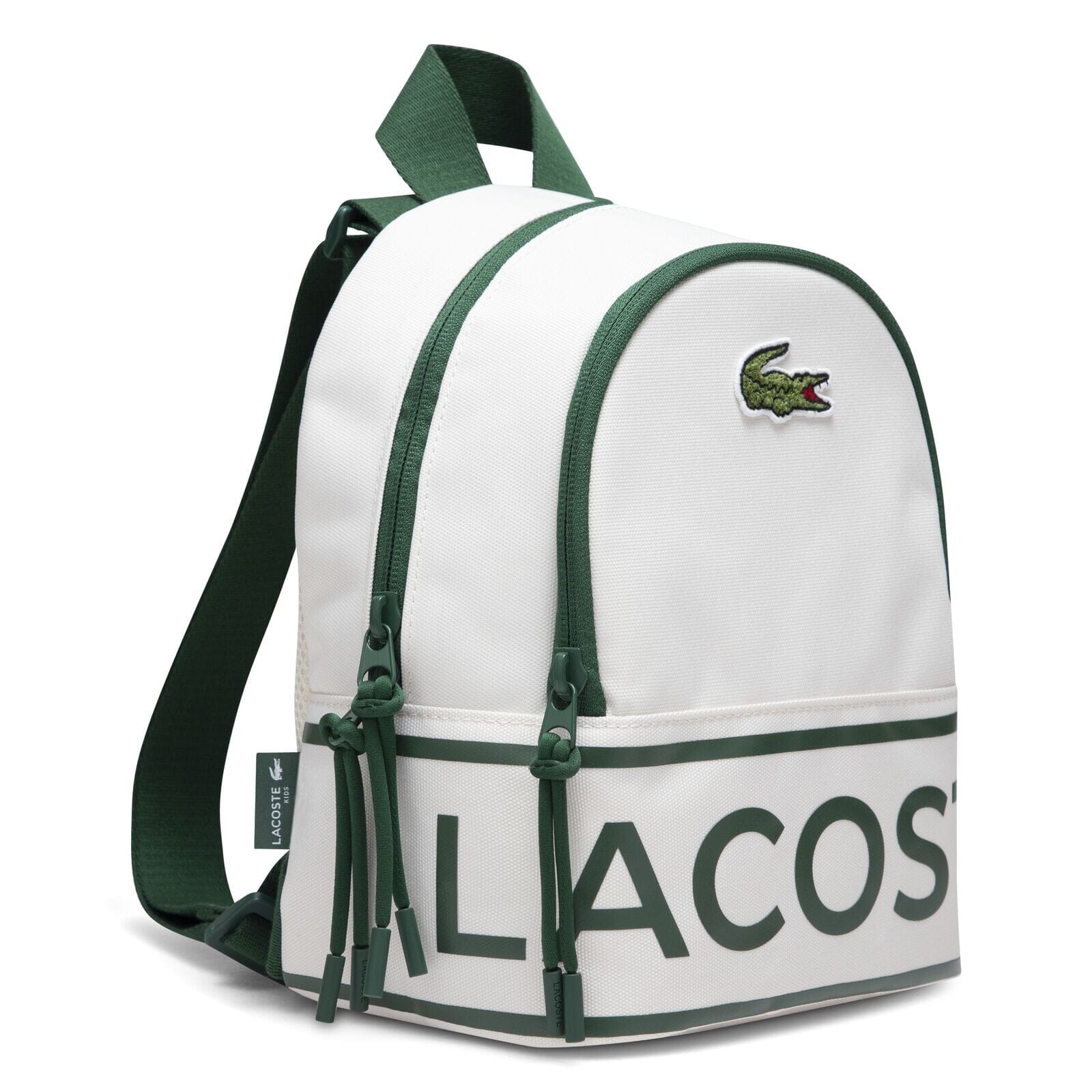 Lacoste Kids kleiner Rucksack creme grün mit flauschigem Krokodil-Logo Rucksäcke Lacoste