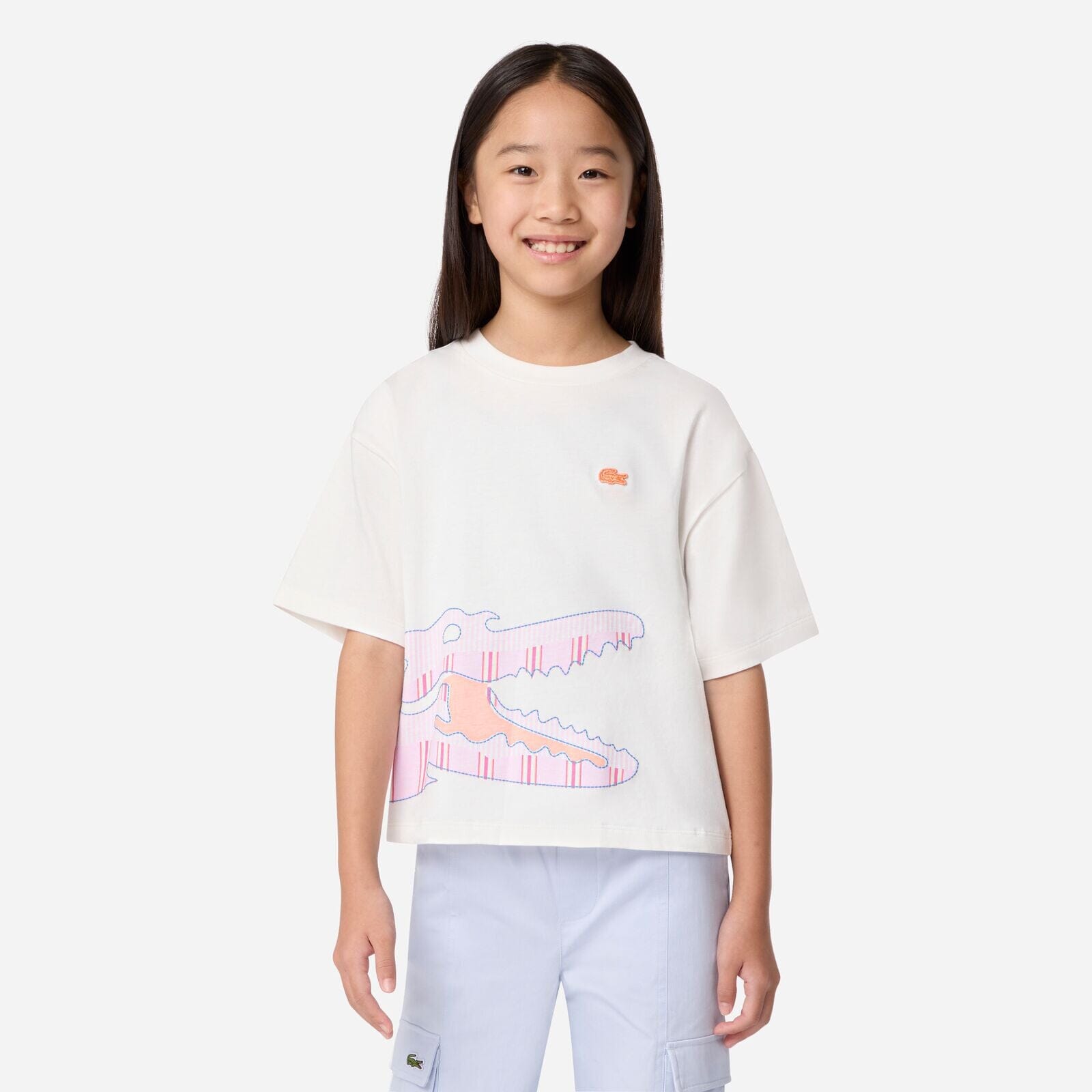 Lacoste Kids T-Shirt mit großem Krokodil-Print – Weiß T-Shirt Lacoste