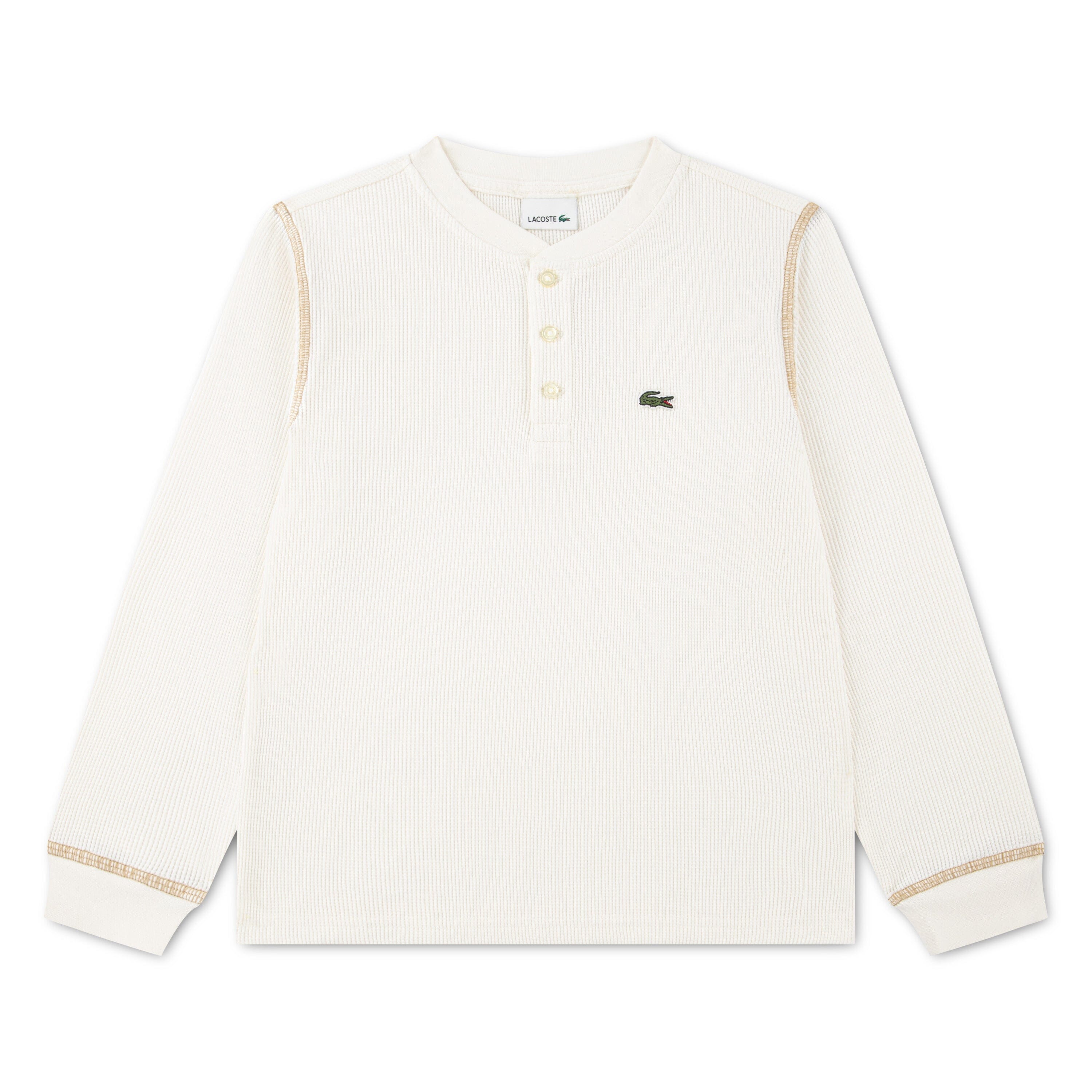 Lacoste Kinder Henley Langarmshirt FARINE creme Waffelstruktur 100% Baumwolle Langarmshirt Lacoste 6 Jahre ( 110-116)