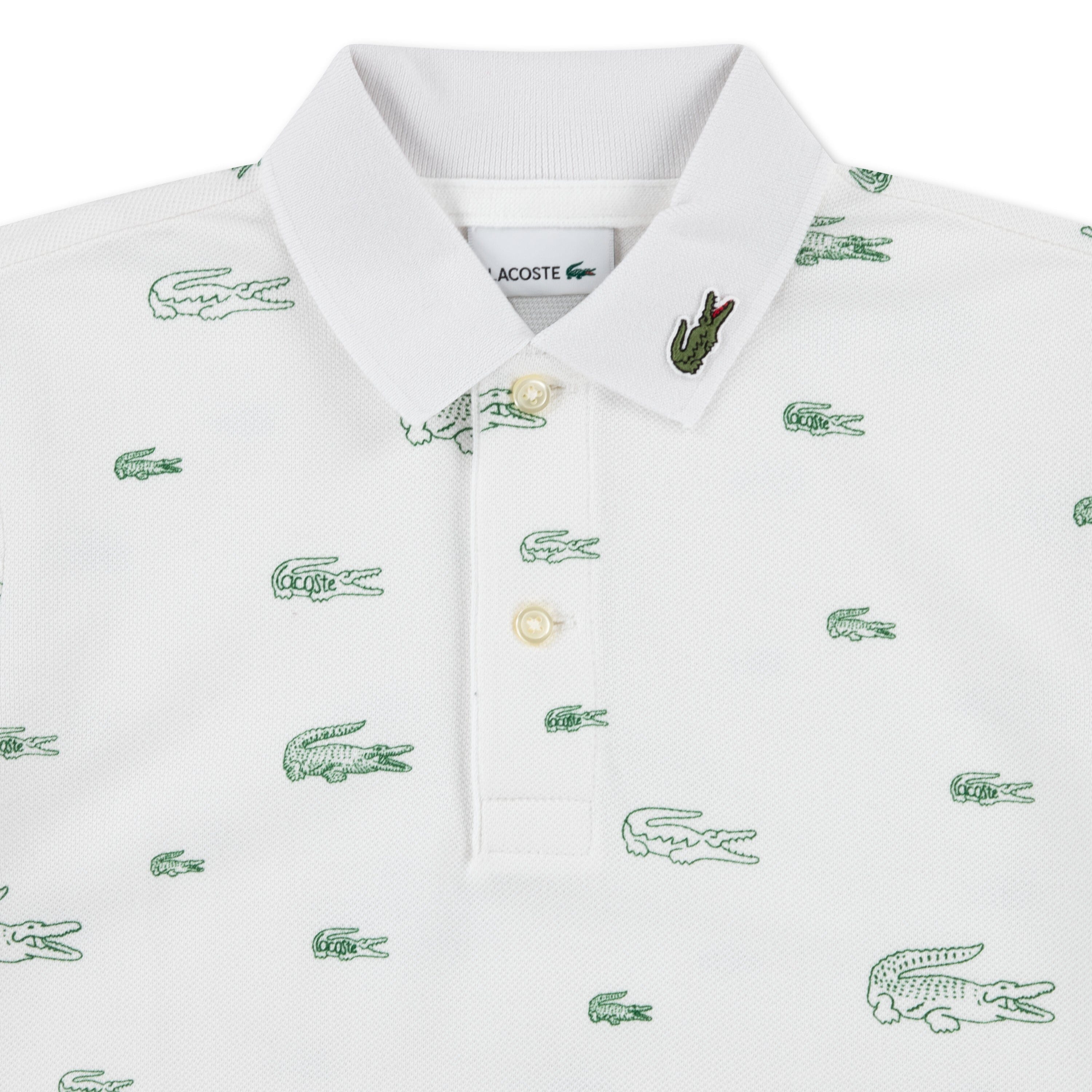 Lacoste Kinder Poloshirt creme grün FARINE mit Allover-Krokodil Print Poloshirt Lacoste