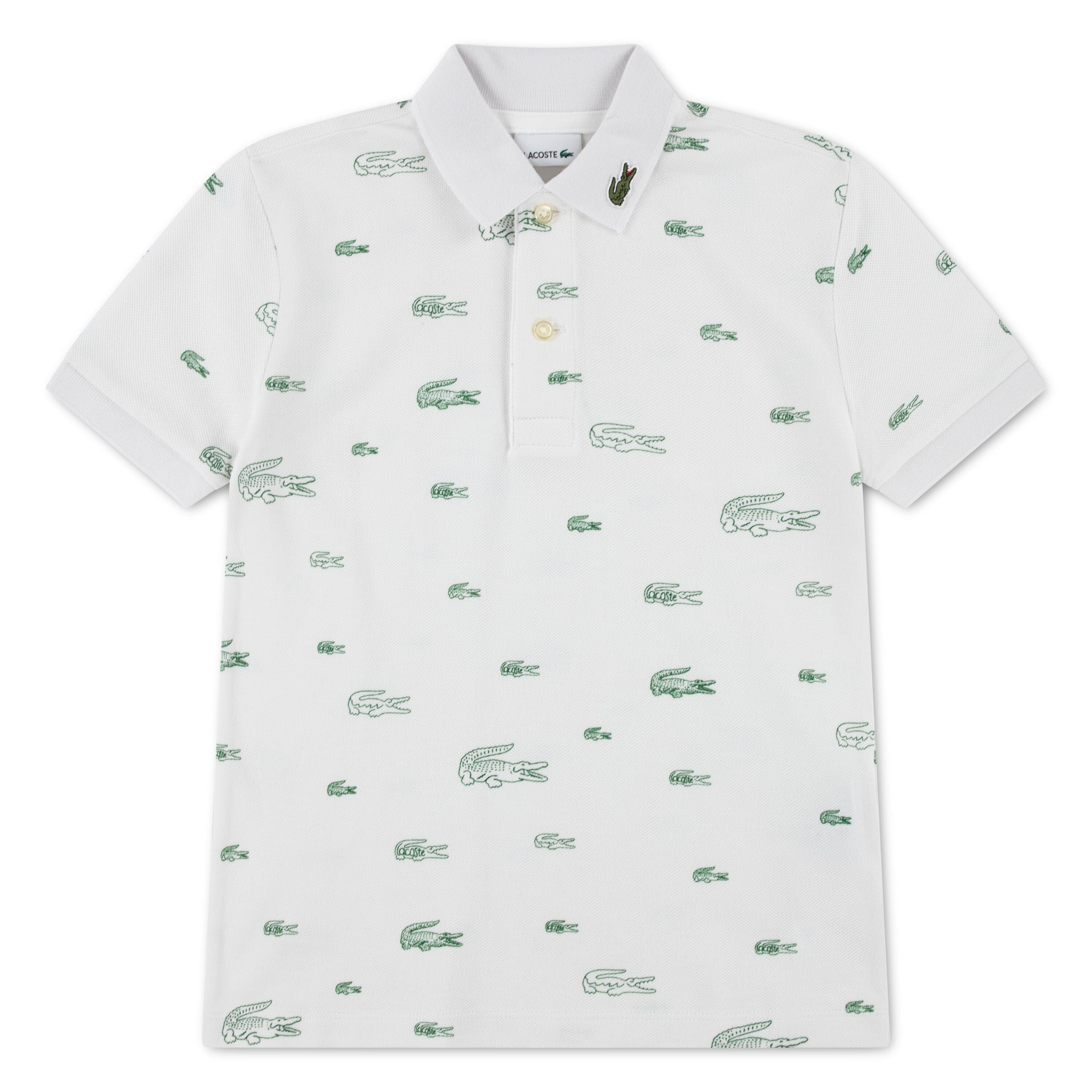 Lacoste Kinder Poloshirt creme grün FARINE mit Allover-Krokodil Print Poloshirt Lacoste 6 Jahre ( 110-116)