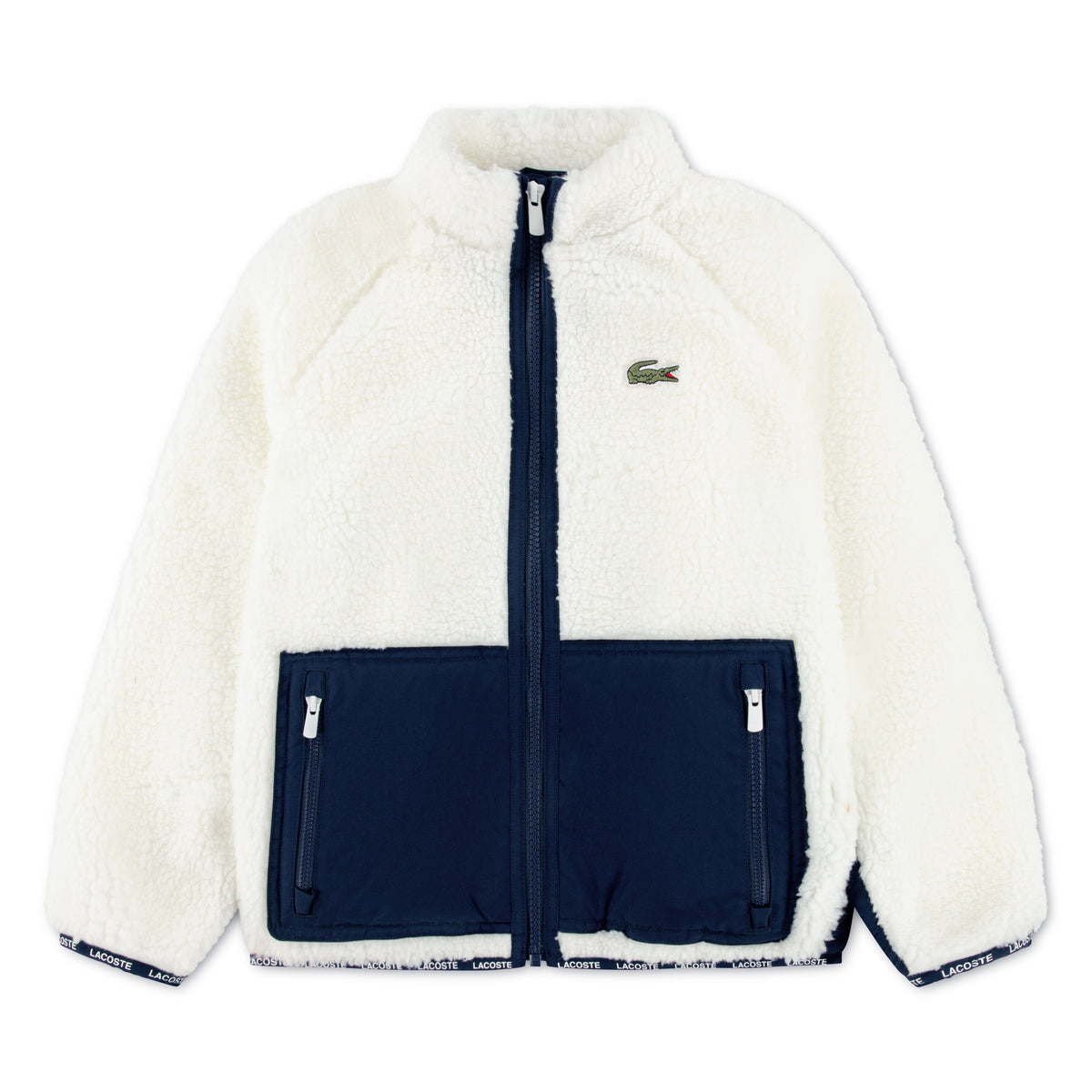 LACOSTE Kinder Unisex Sherpa-Fleecejacke – FARINE marine Jacke Lacoste 6 Jahre ( 110-116)