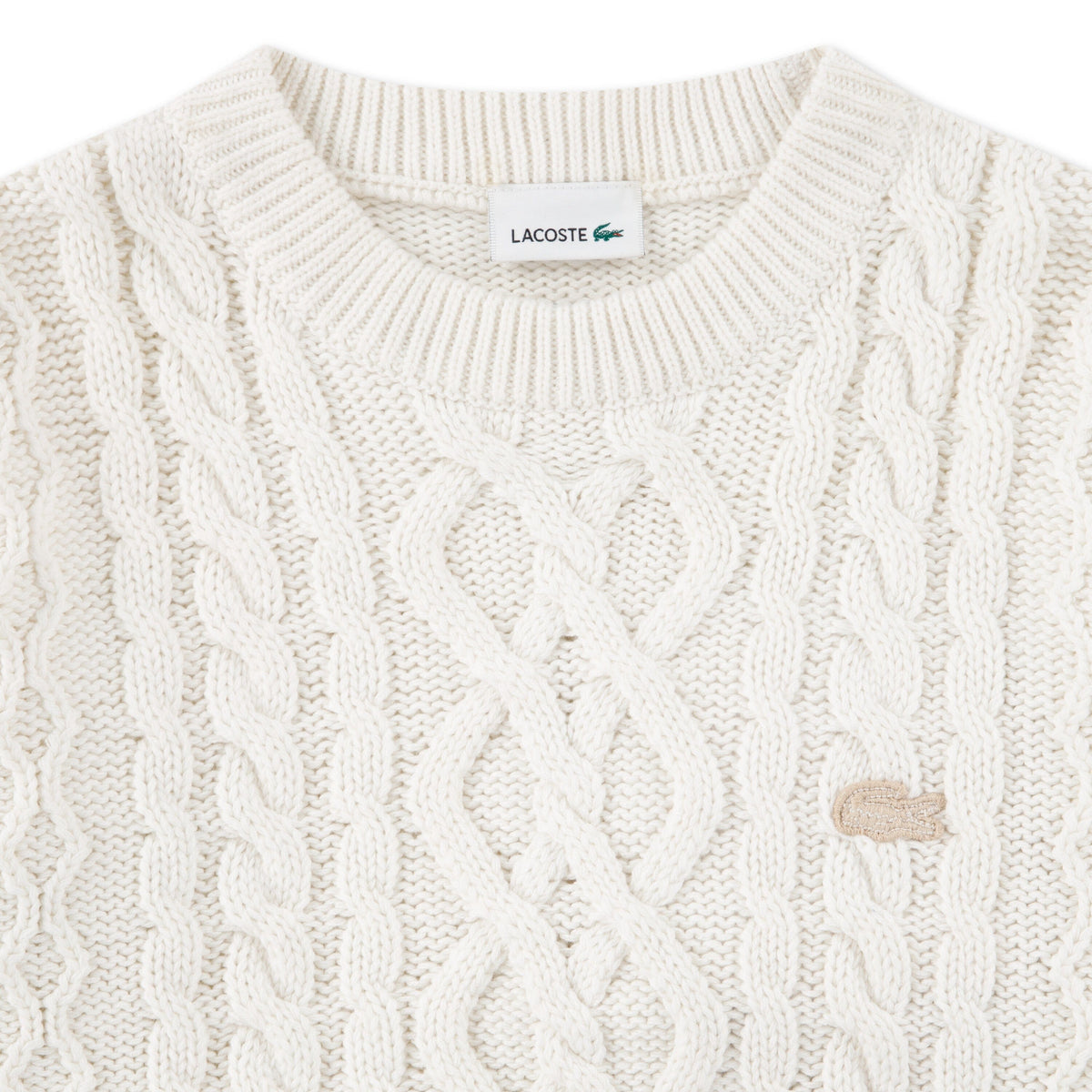 LACOSTE Kinder Zopfmuster-Pullover – FARINE Wolle und Baumwolle Pullover Lacoste