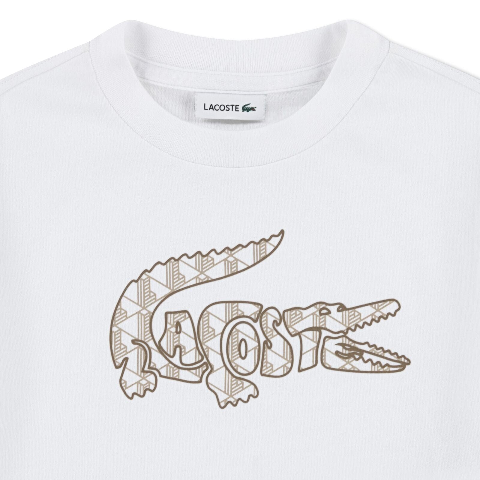 Lacoste Mädchen-T-Shirt mit großem Monogramm-Krokodil weiß beige – lionne T-Shirt Lacoste