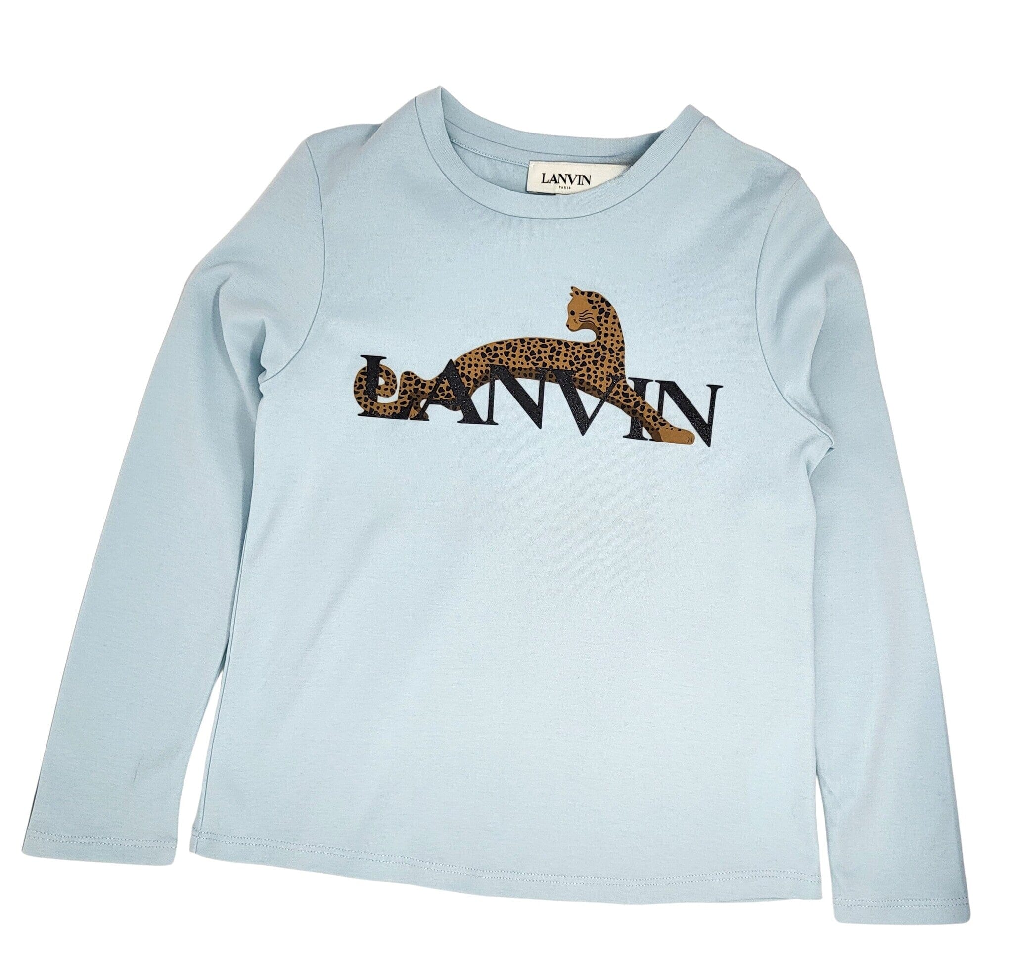 Lanvin Longsleeve hellblau mit Logo und Leopardenmotiv Rundhals Langarm Langarmshirt Lanvin