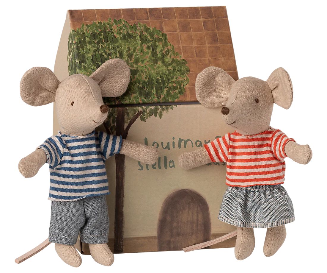 Maileg LouiMax und Stella Geschwistermäuse - kleiner Bruder, kleine Schwester Kuscheltiere Maileg