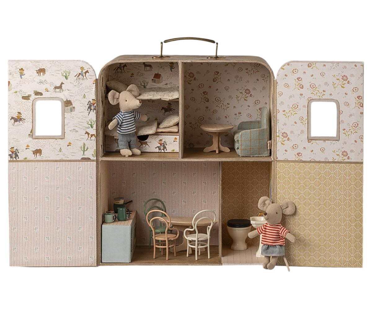 Maileg SuitCasa – Spielhaus-Koffer für Mäuse (Kleine Schwester & Bruder) Puppenhaus Maileg