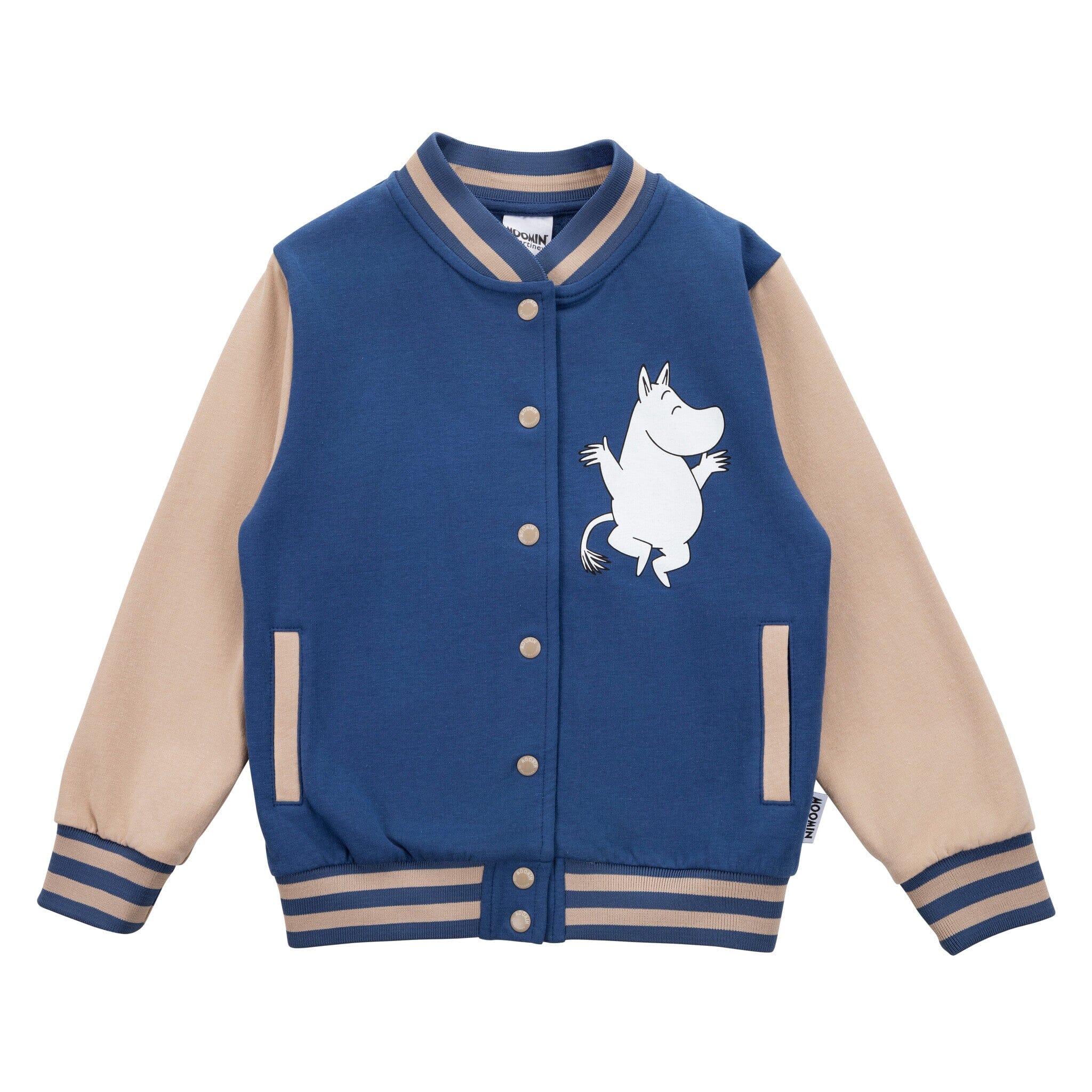 Martinex Moomin Collegejacke blau mit Mumintroll und braunen Akzenten © Moomin Characters Jacke Moomin by Martinex