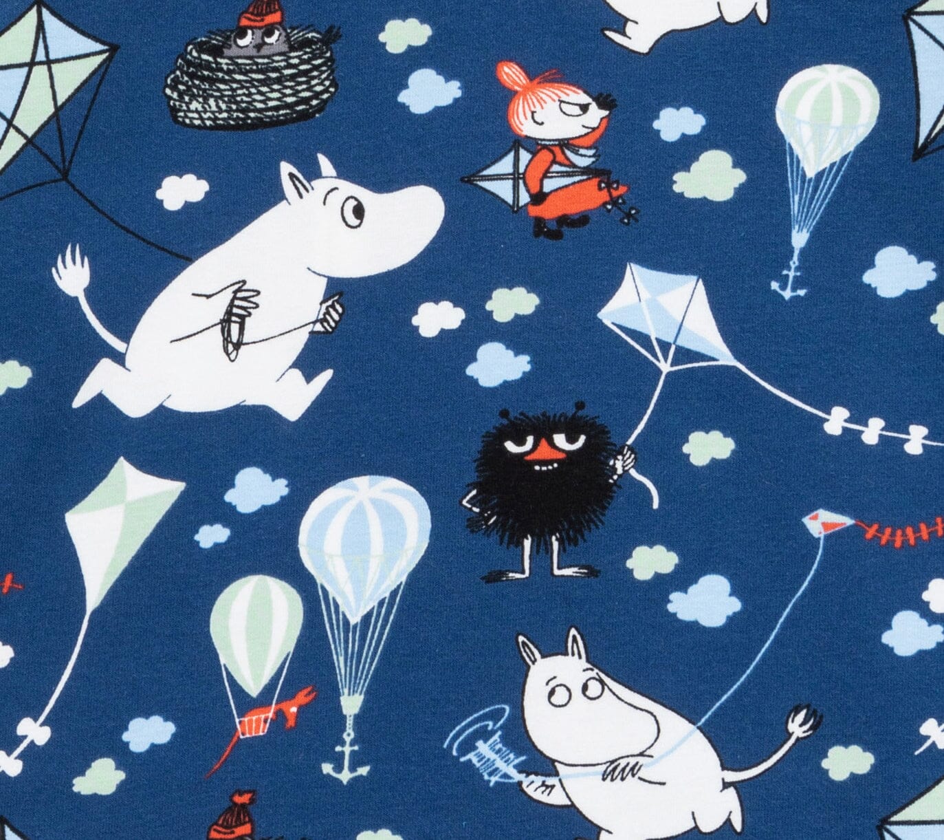 Martinex Moomin Langarmshirt dunkelblau mit Allover Mumintroll-Drachen © Moomin Characters T-Shirt Moomin by Martinex