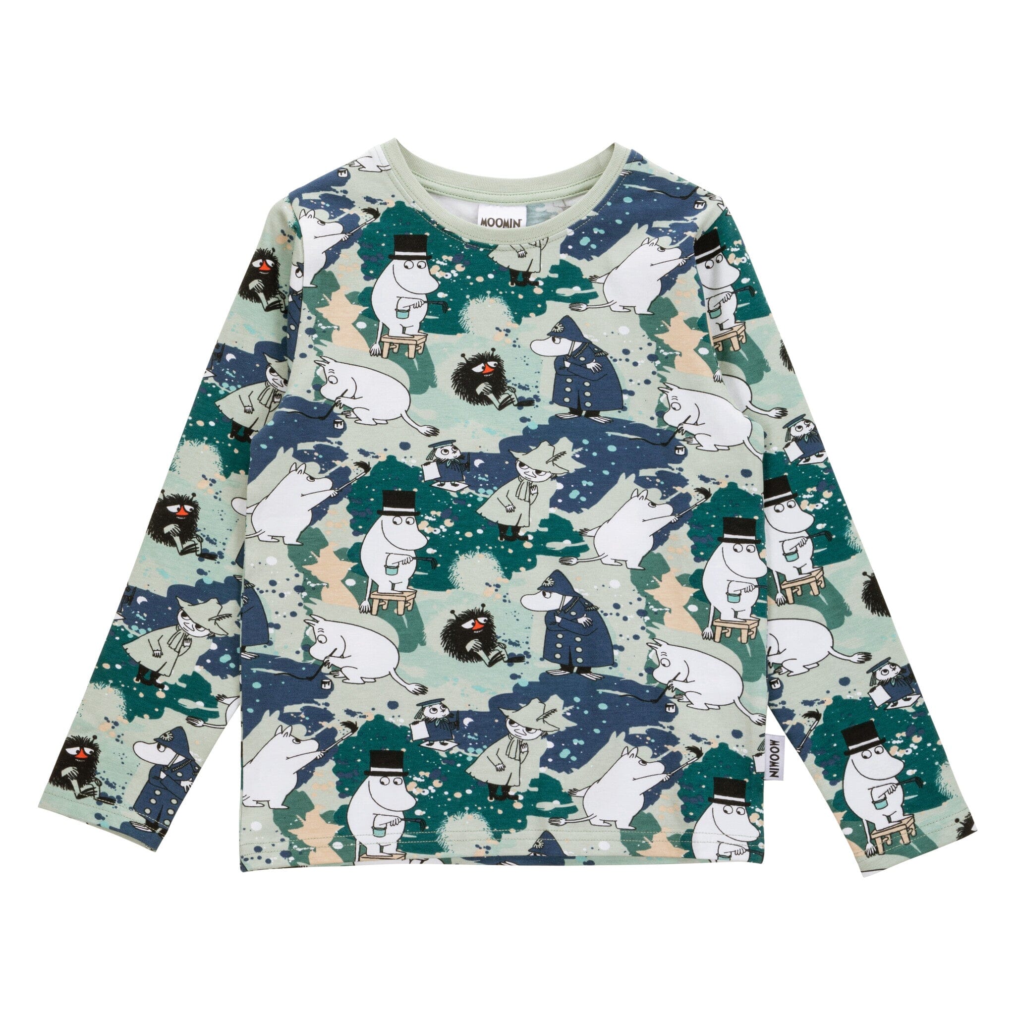 Martinex Moomin Langarmshirt hellgrün mit Allover-Print - Wasserfarben © Moomin Characters Langarmshirt Moomin by Martinex