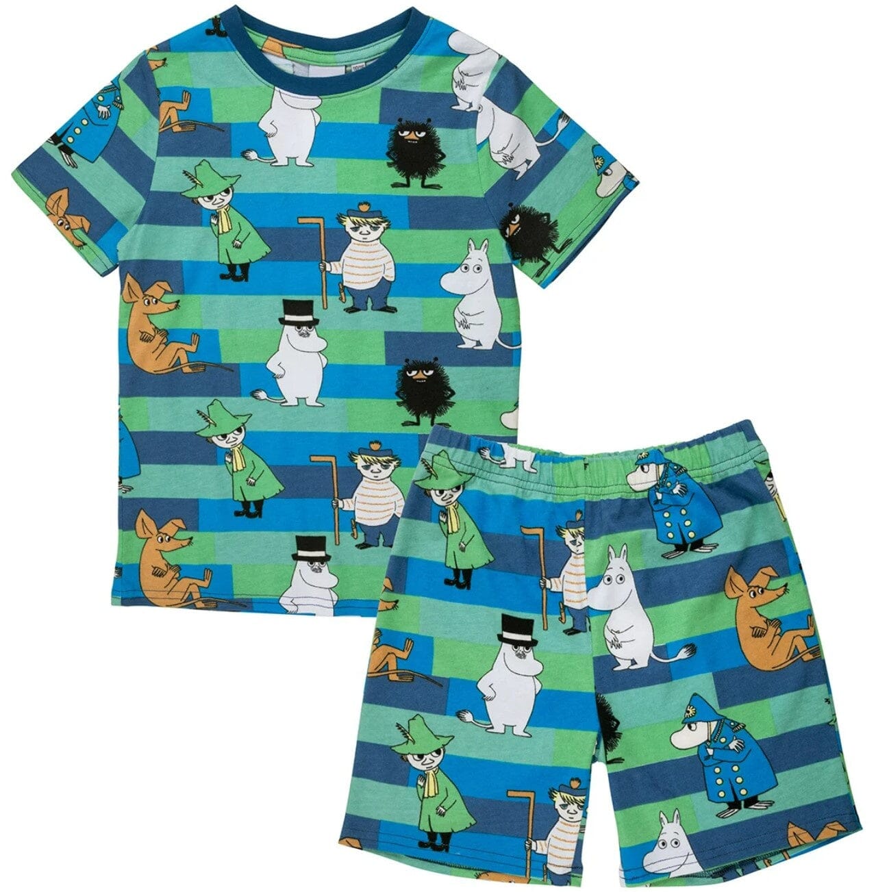 Martinex kurzärmeliger Moomin Pyjama 2er-Set mit Farbblöcken in grün/blau Schlafanzug Moomin by Martinex