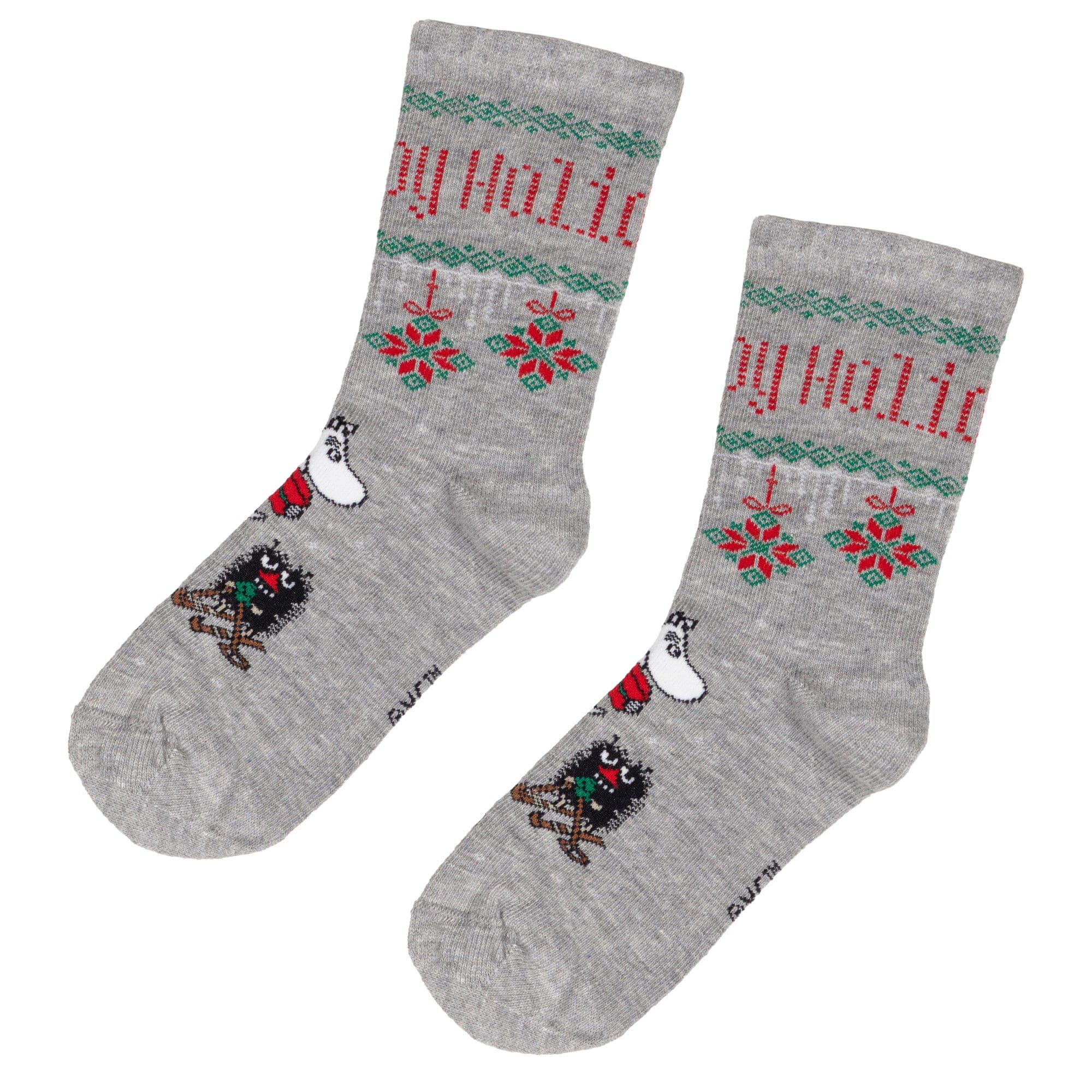 Martinex Weihnachtssocken Happy Holidays grau mit weihnachtlichem Print in rot grün und weiß Socken Moomin by Martinex