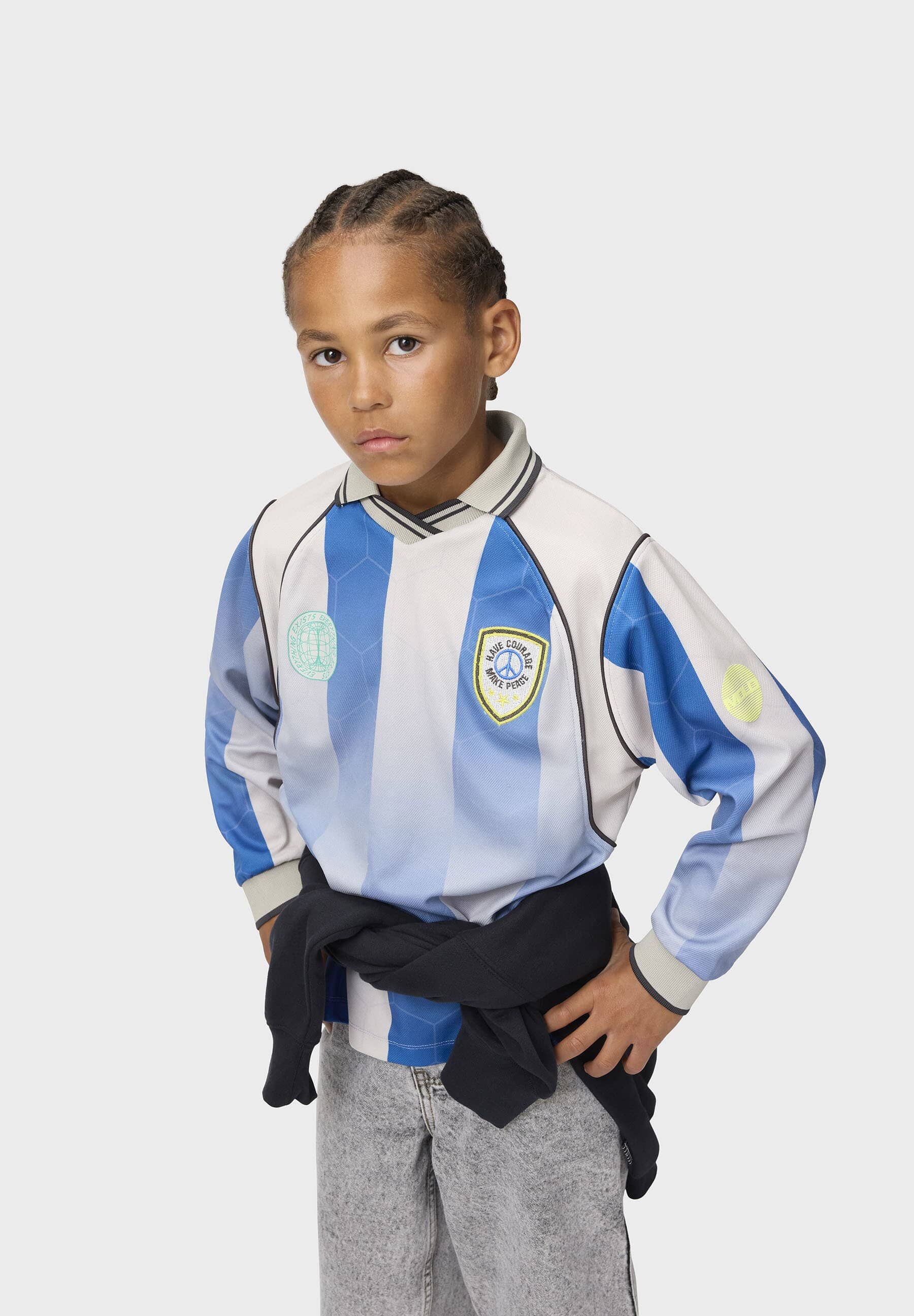 MOLO Kinder Shirt Reese blau-grau Streifen Trikot Langarmshirt MOLO