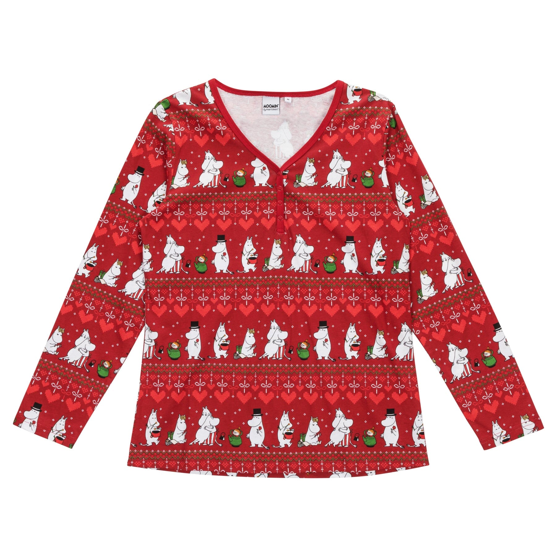 MOOMIN Damen Pyjama „Winter Heart“ Dunkelrot – © Moomin Characters Schlafanzug Moomin by Martinex