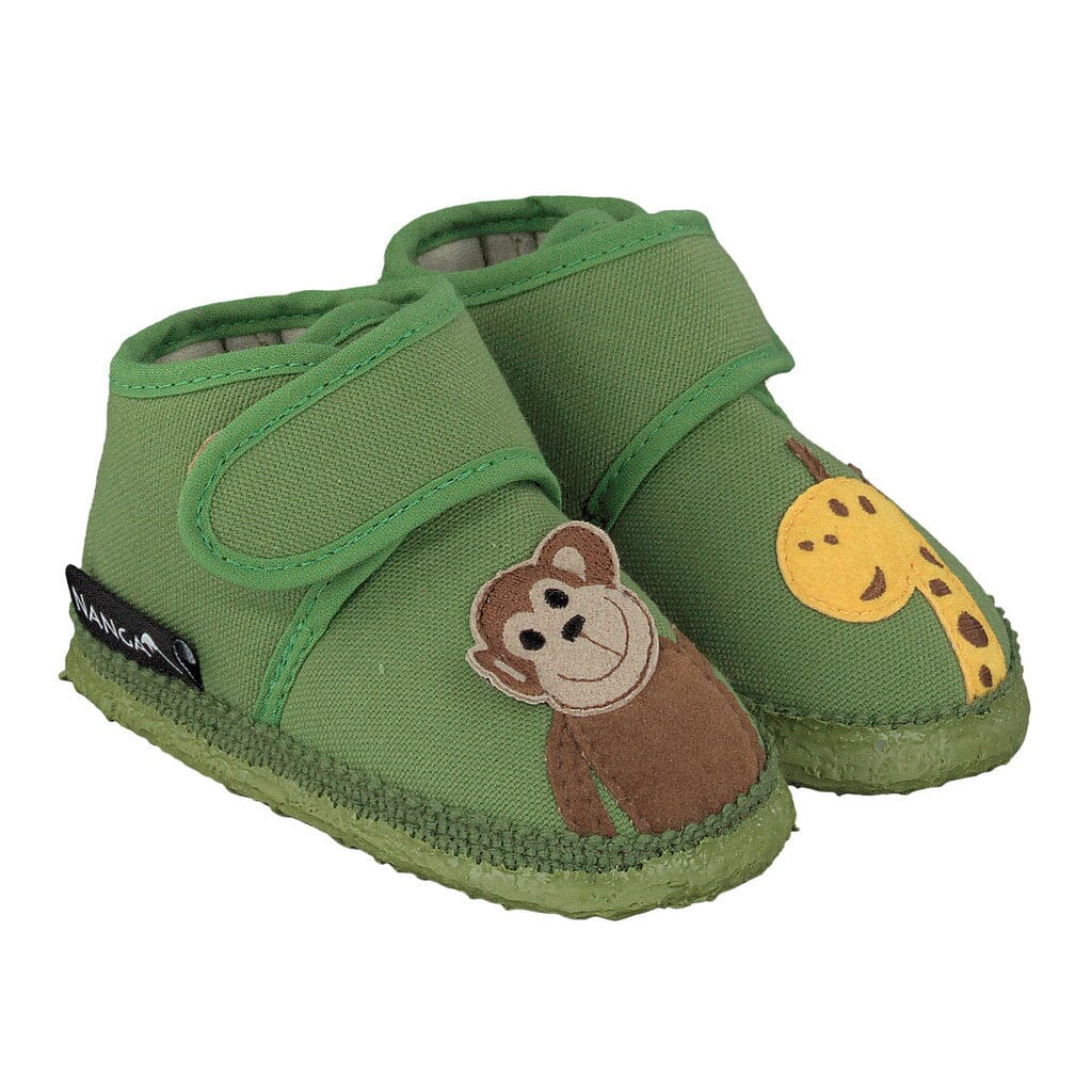 NANGA Hüttenschuhe Affe und Giraffe grün Hausschuhe Nanga