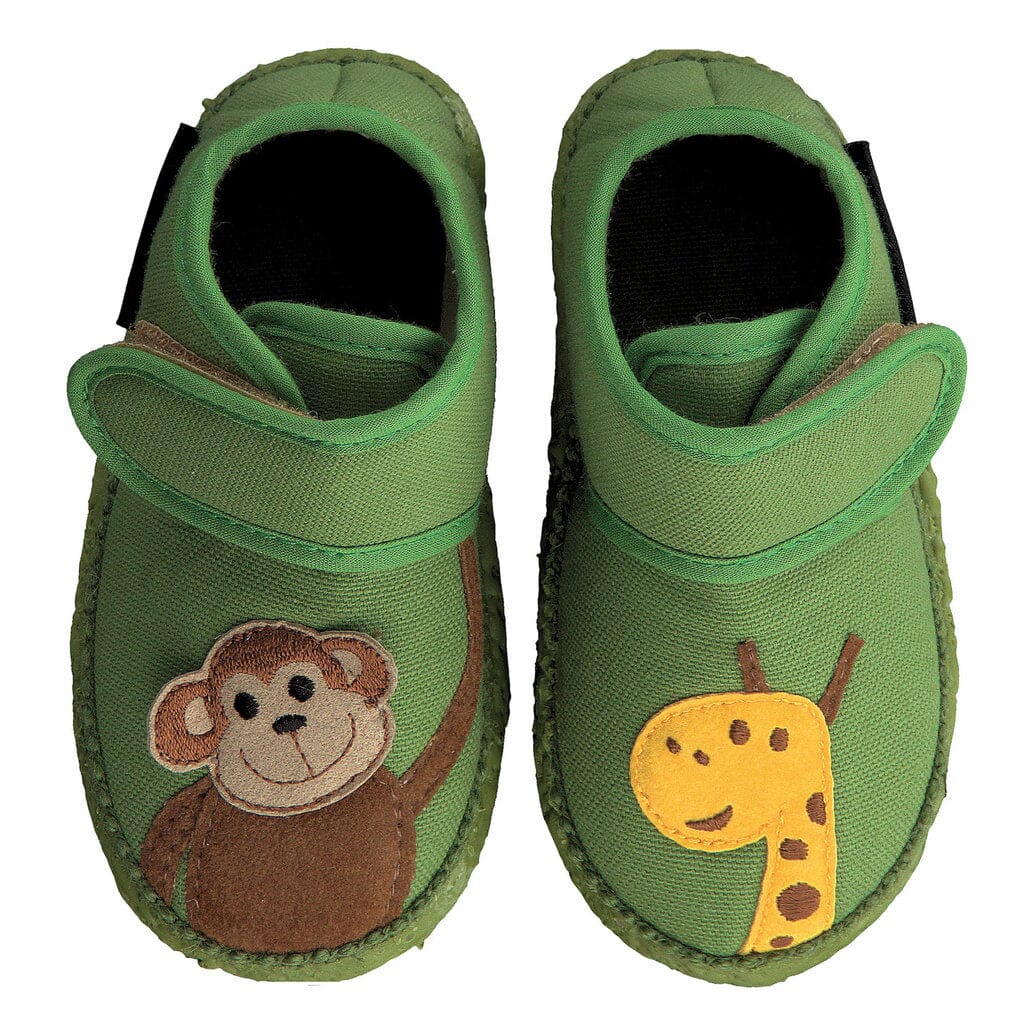 NANGA Hüttenschuhe Affe und Giraffe grün Hausschuhe Nanga