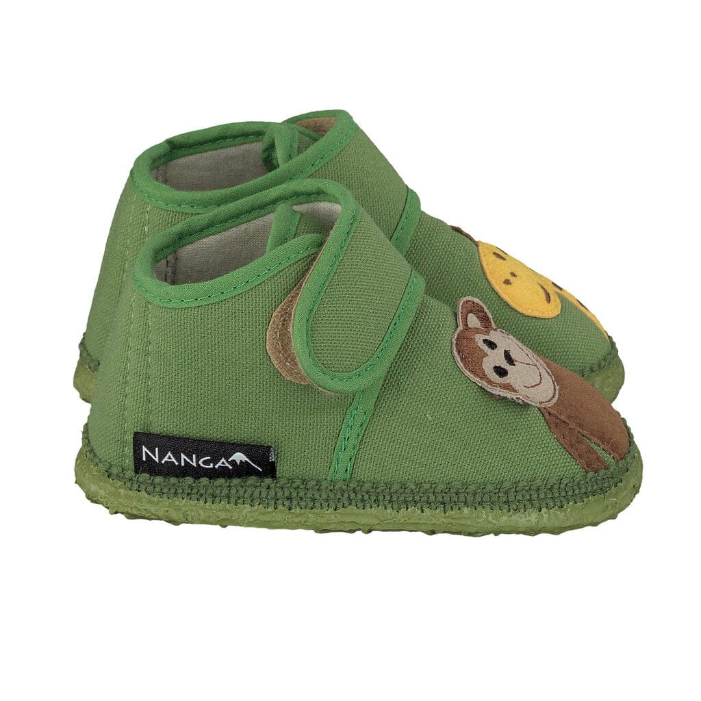 NANGA Hüttenschuhe Affe und Giraffe grün Hausschuhe Nanga