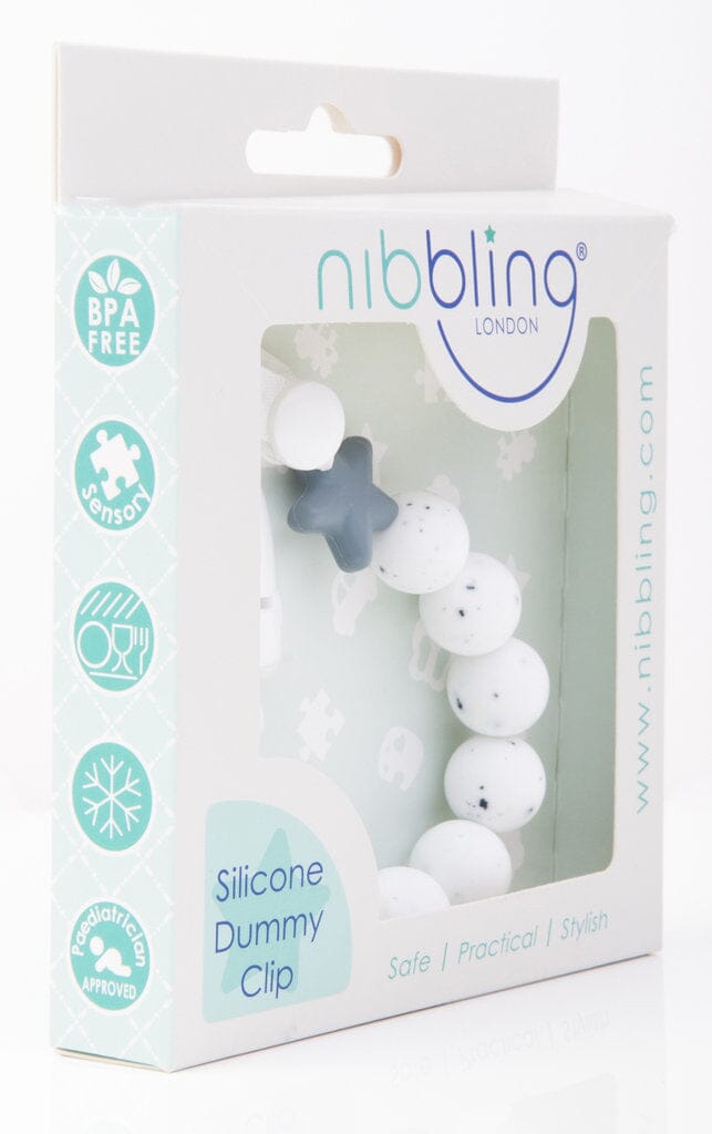 NIBBLING Schnullerkette Pluto weiß gesprenkelt Schnullerketten NIBBLING