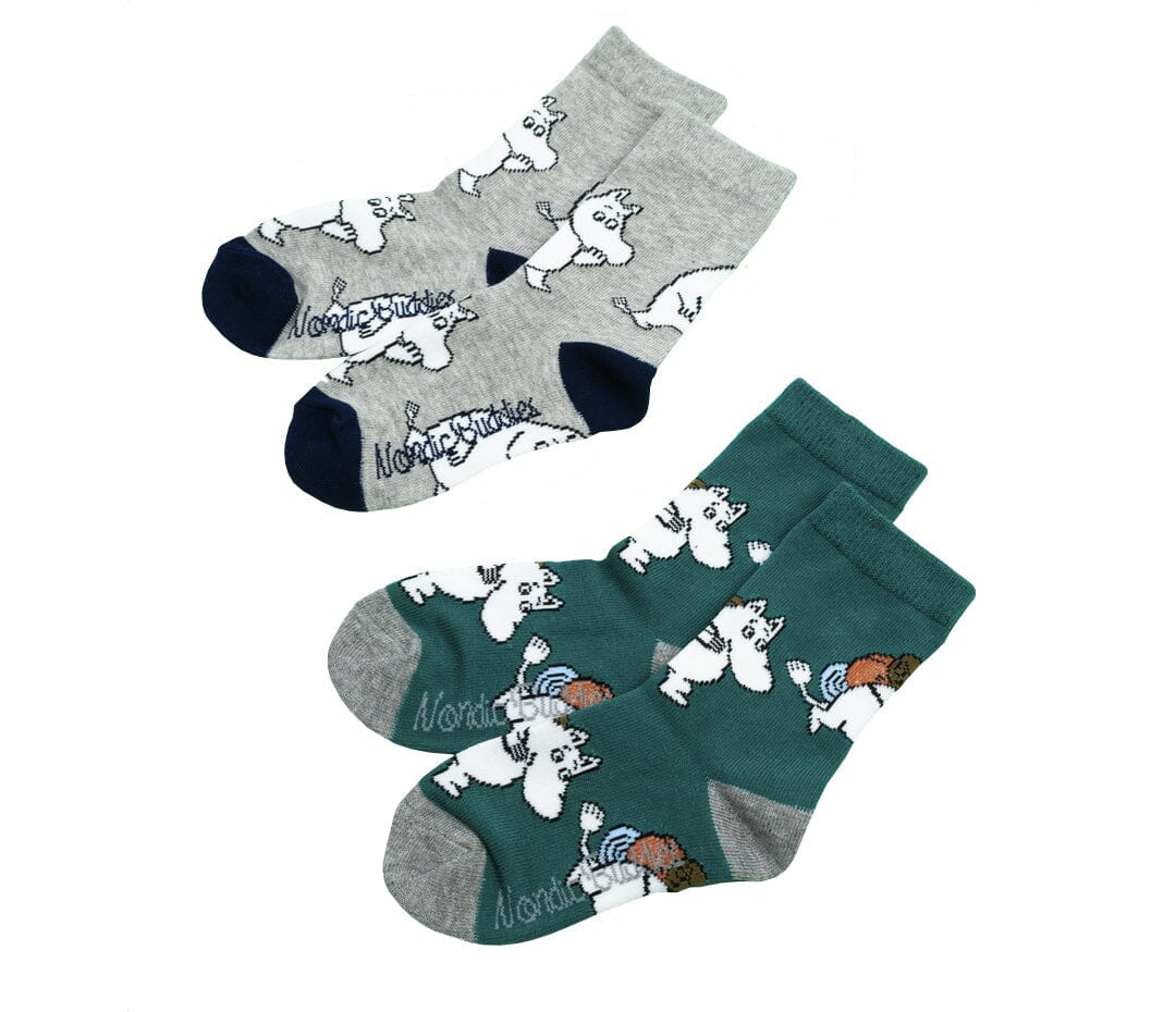 Nordicbuddies - 2er Set Socken Kinder Moomin Mumintroll Socken - Grün/Grau Socken Nordic Buddies