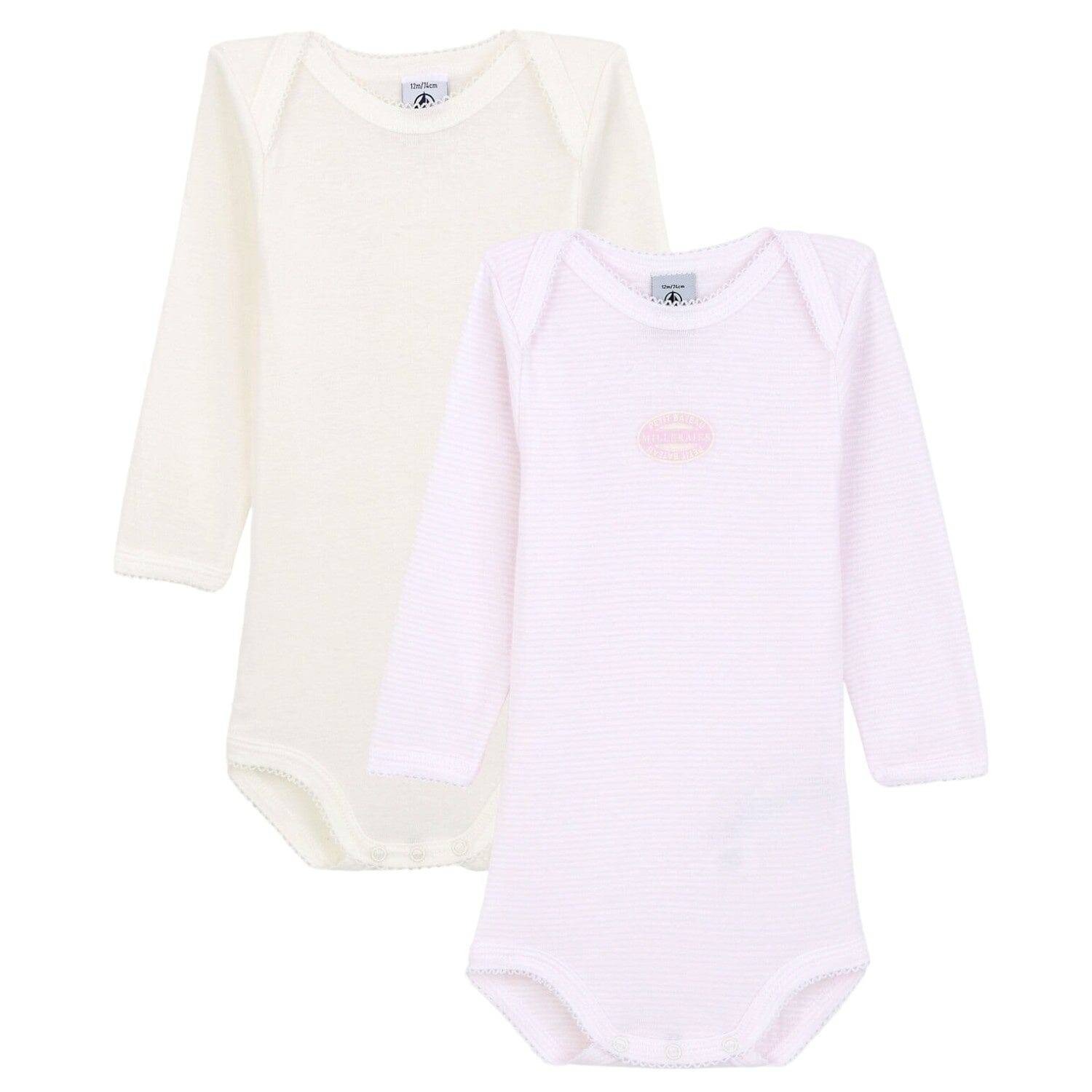 Petit Bateau Baby Bodyset Mädchen 2 Teile rosa creme langärmlig Spieler und Bodys Petit Bateau