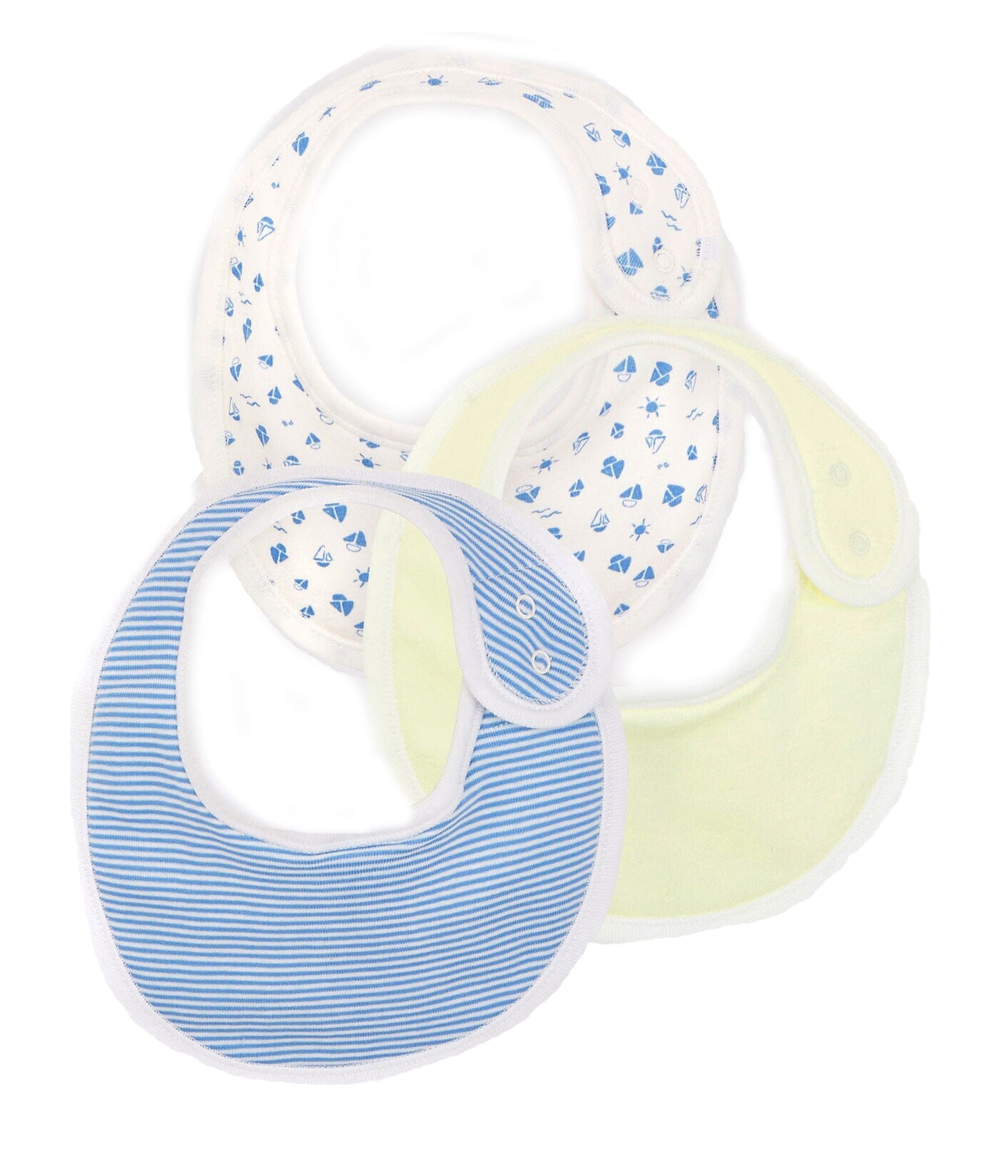 Petit Bateau 3er Set Lätzchen / Bibs aus Rippstrick blau creme Lätzchen Petit Bateau