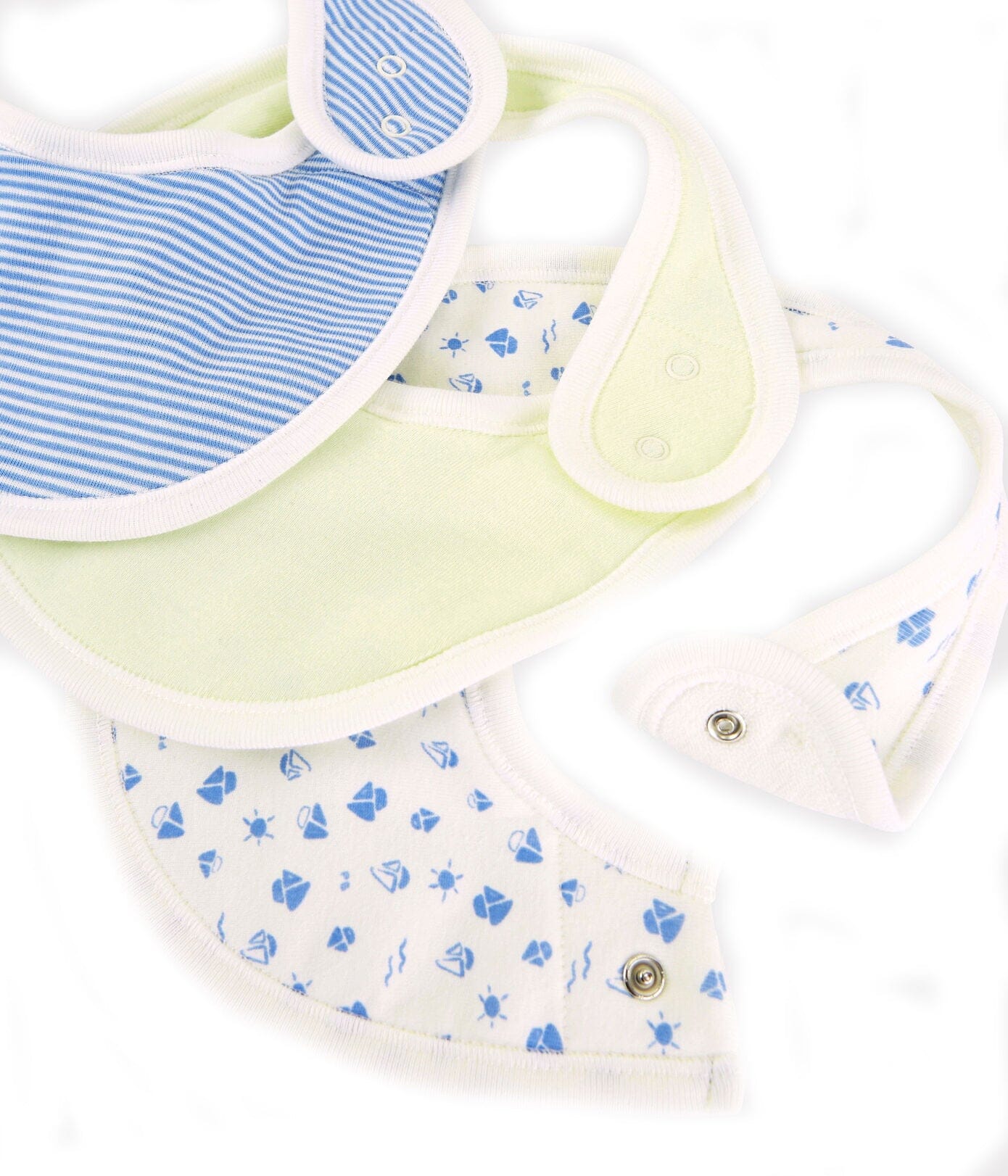 Petit Bateau 3er Set Lätzchen / Bibs aus Rippstrick blau creme Lätzchen Petit Bateau