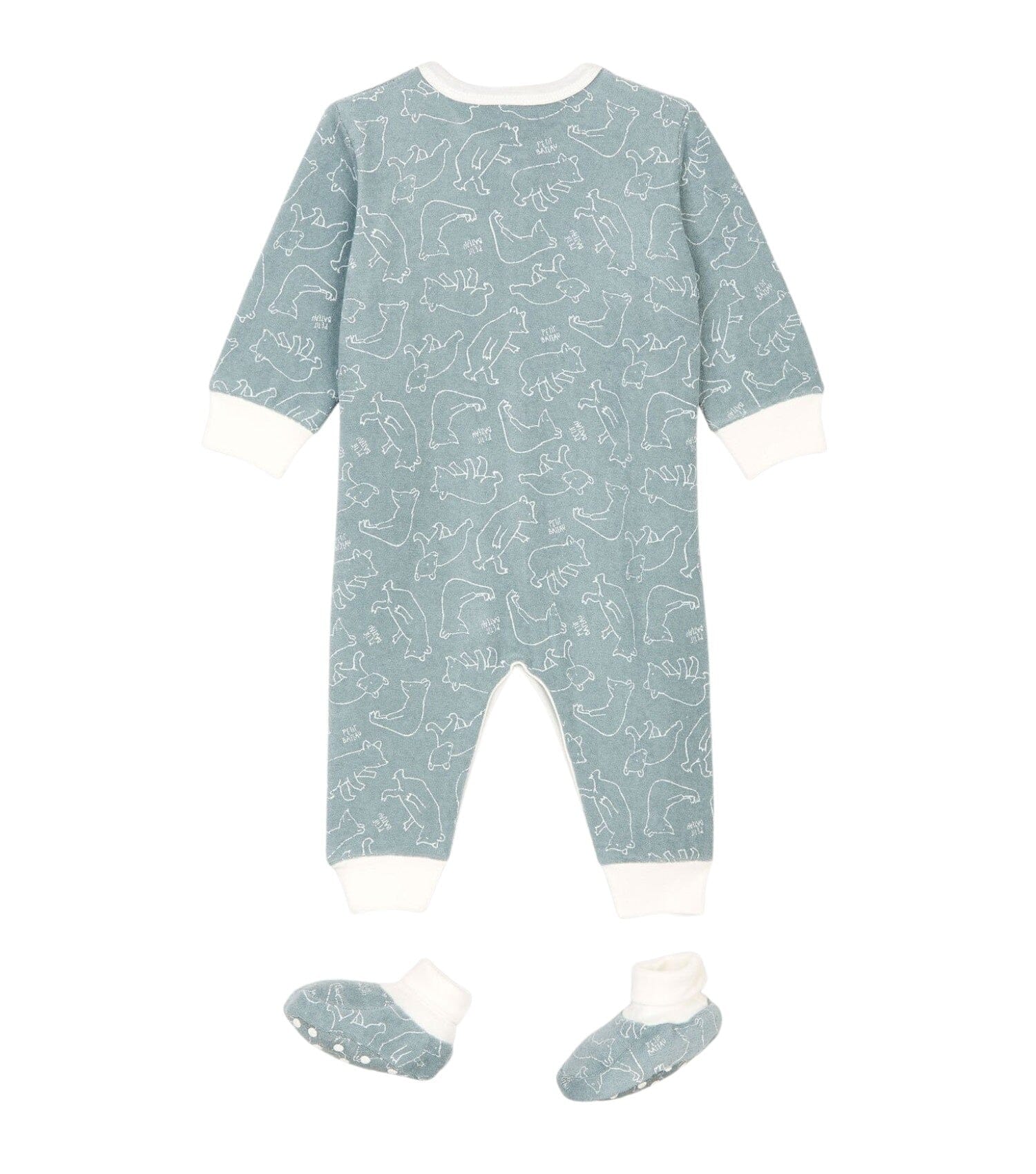 Petit Bateau Anzug mit Schühchen Frottee blaugrau allover Bären Baby Kombinationen Petit Bateau