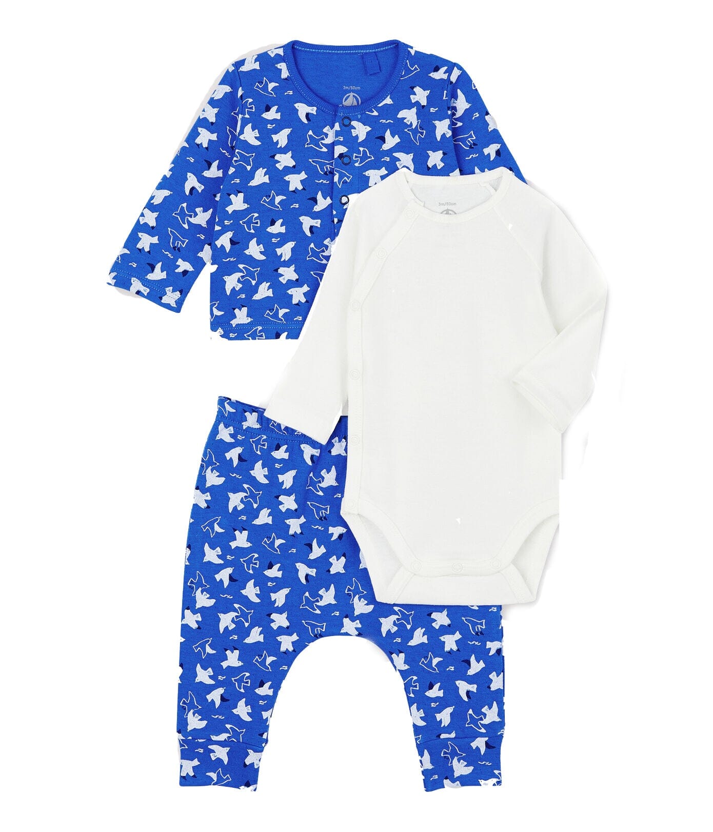 Petit Bateau Kombination 3 Teile blau Body und Hose Cardigan Baby Kombination Petit Bateau