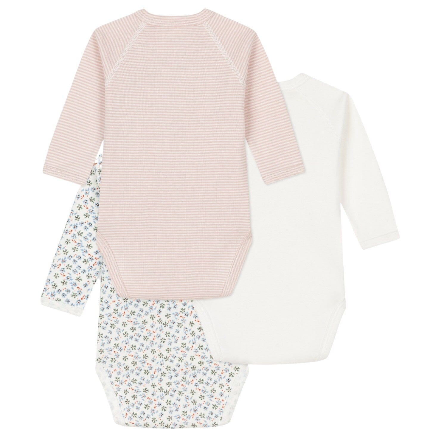 Petit Bateau Baby Wickel-Bodyset 3 Teile rosa-weiß-Blumen Spieler und Bodys Petit Bateau