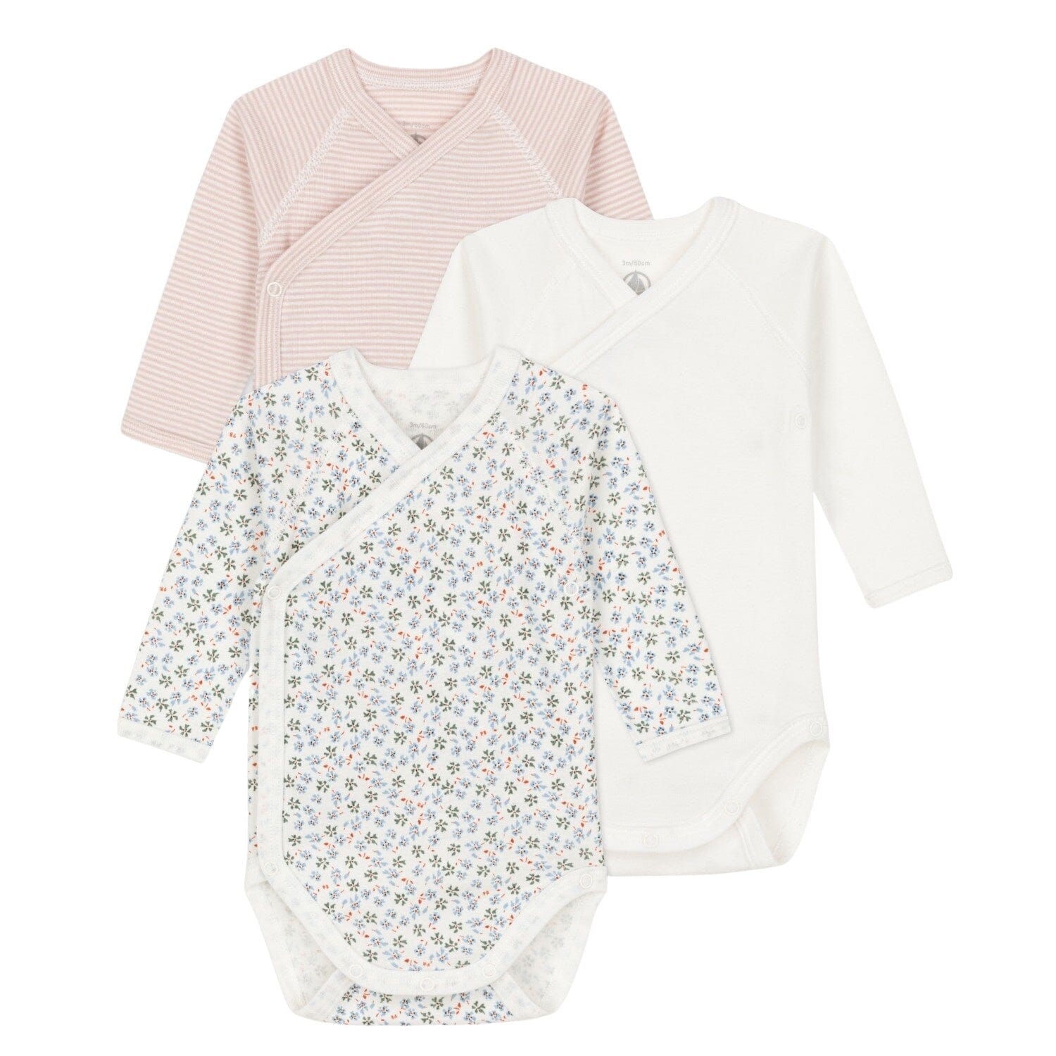 Petit Bateau Baby Wickel-Bodyset 3 Teile rosa-weiß-Blumen Spieler und Bodys Petit Bateau