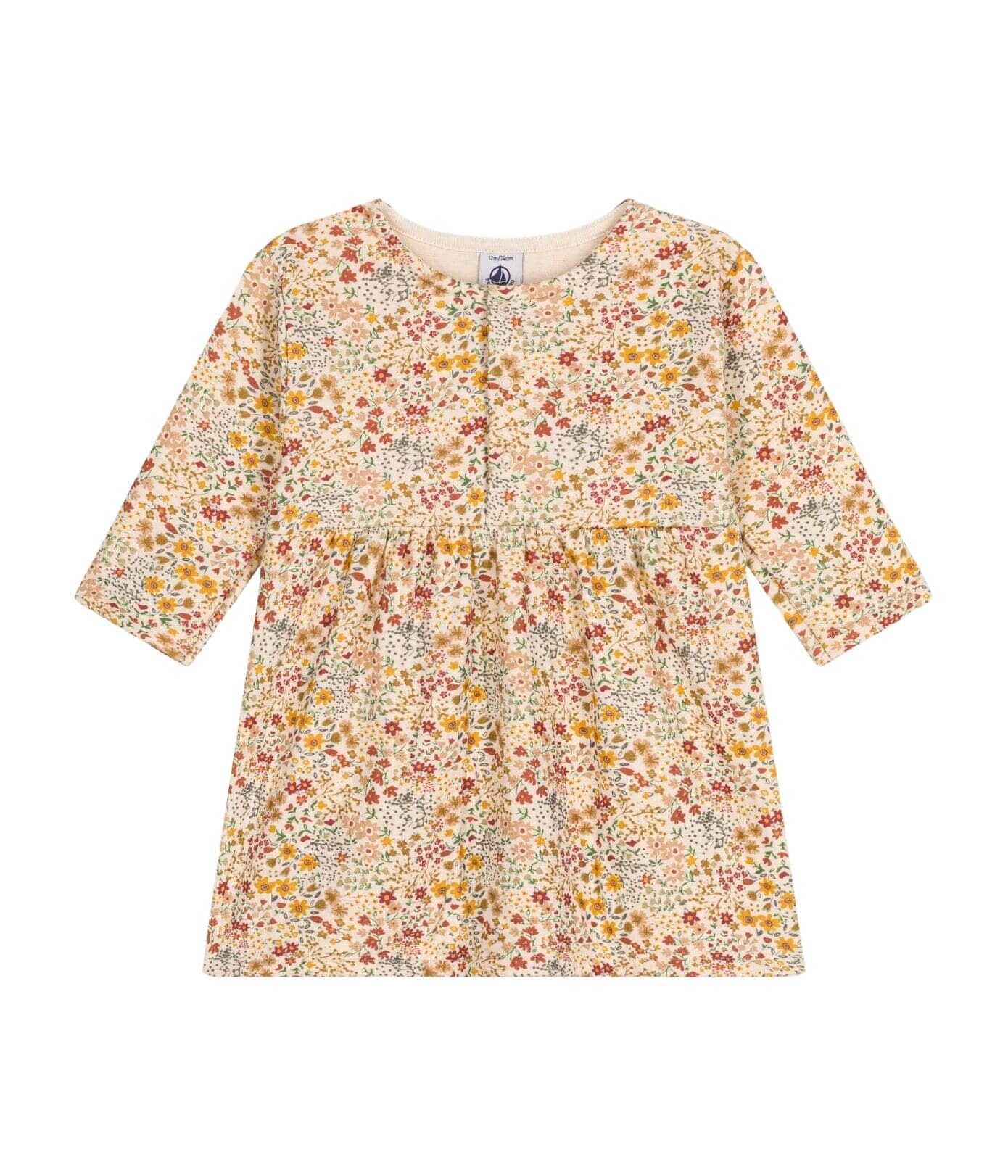 Petit Bateau langärmeliges Baby Kleid mehrfarbig rot / rosa / orange mit Blumenprint Kleid Petit Bateau