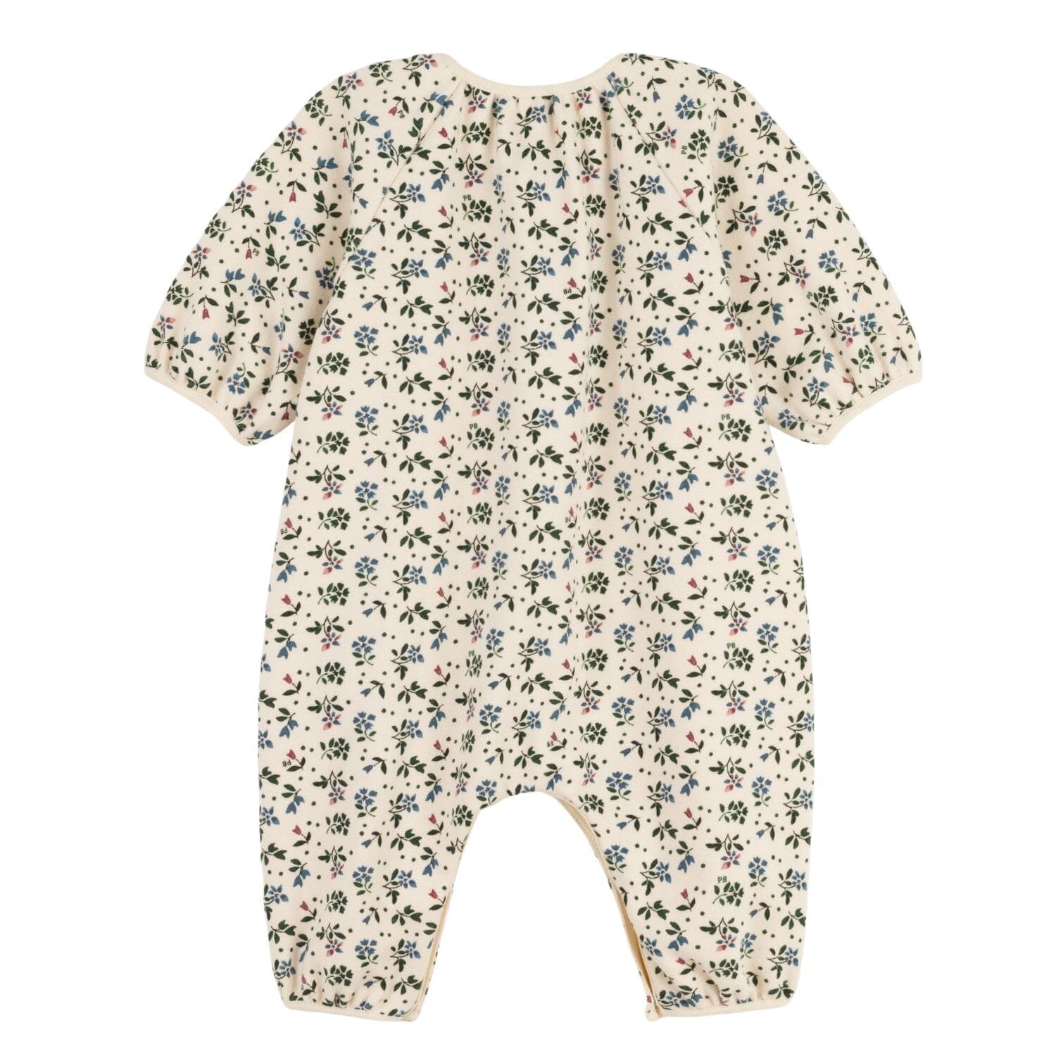 Petit Bateau Langarm Overall beige mit grün/blau/roten Blumen Bodysuit Petit Bateau