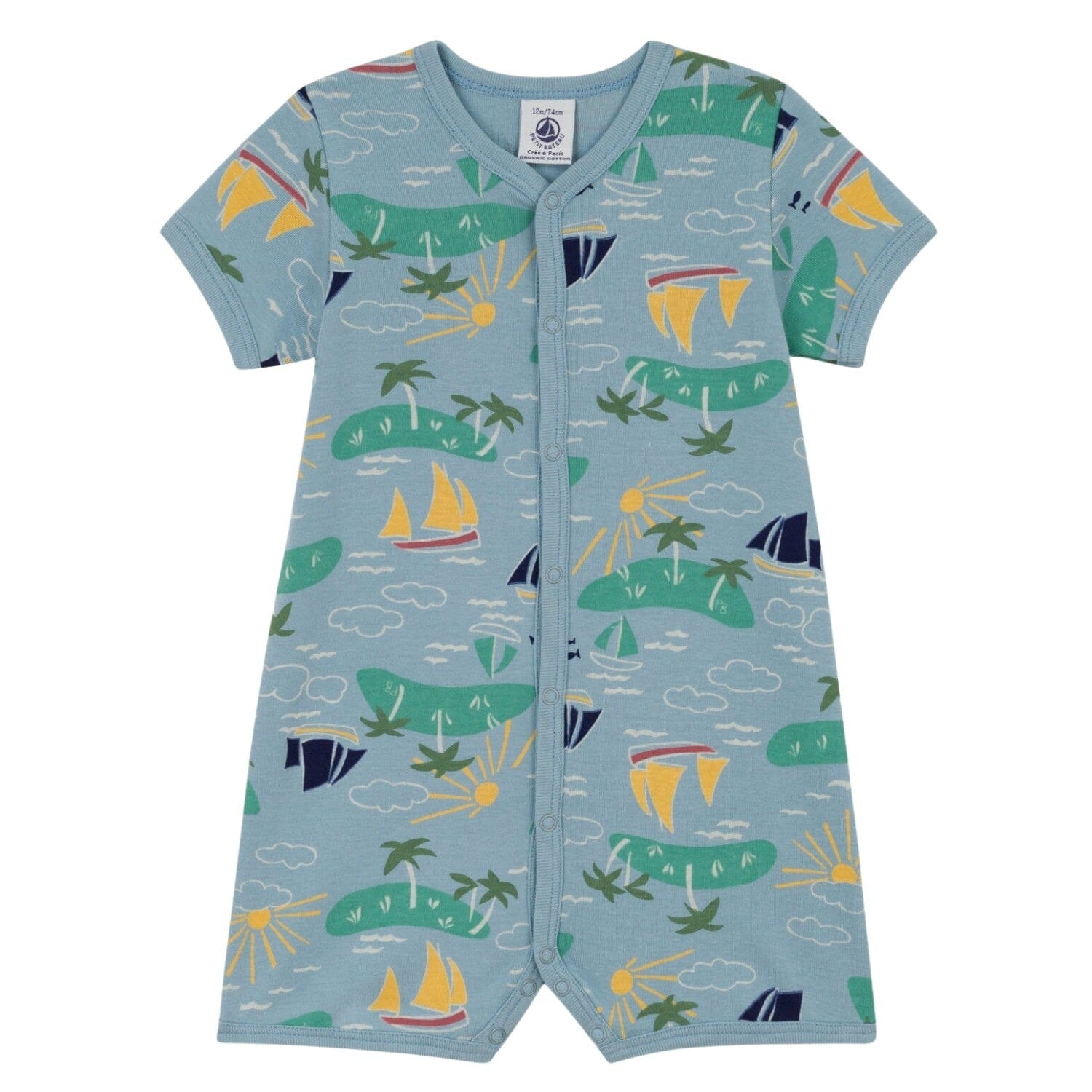 Petit Bateau Kurzoverall Entdeckermotiv blau Spieler / Body Petit Bateau