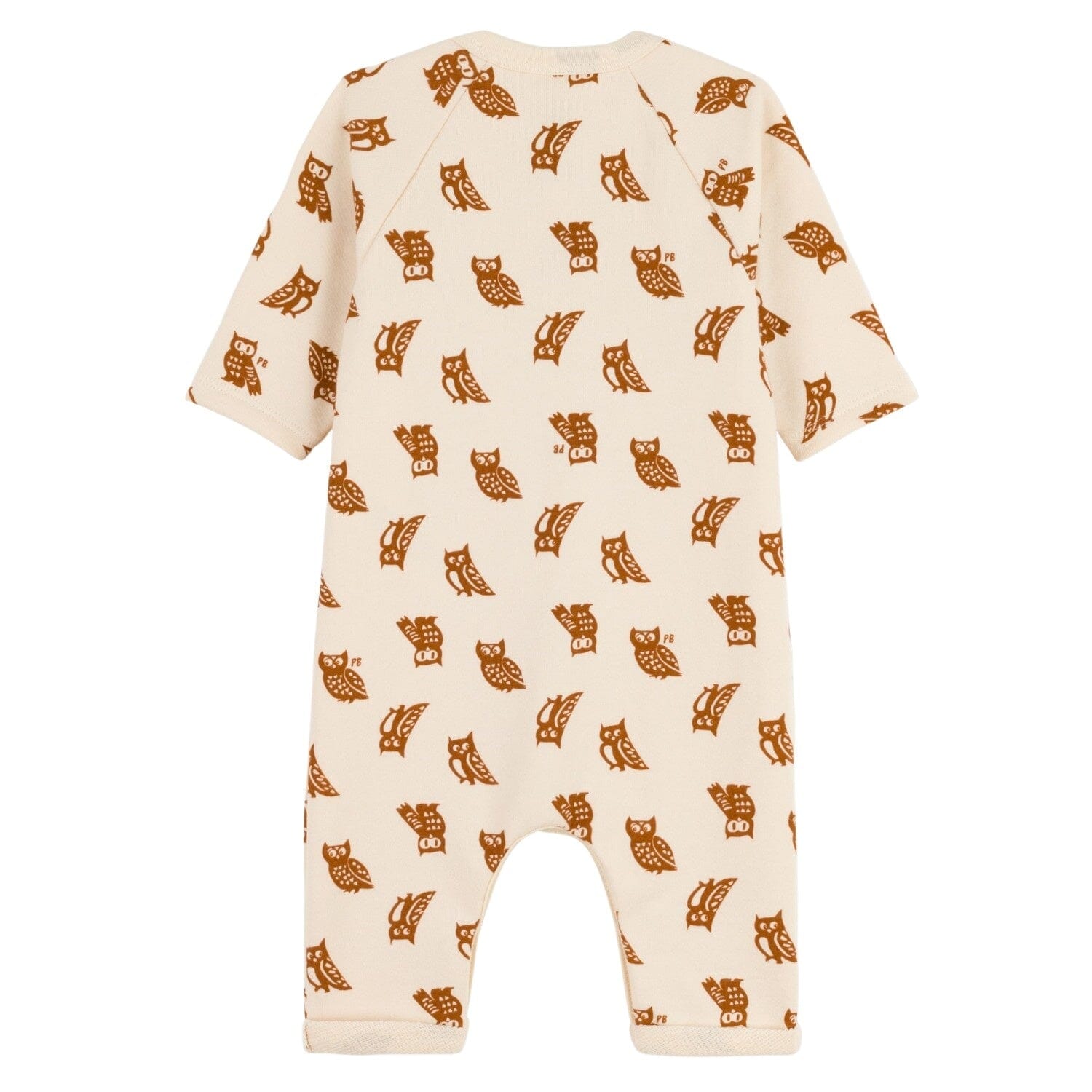 Petit Bateau Langarm Overall beige mit braunen Eulen Einteiler / Bodysuits Petit Bateau