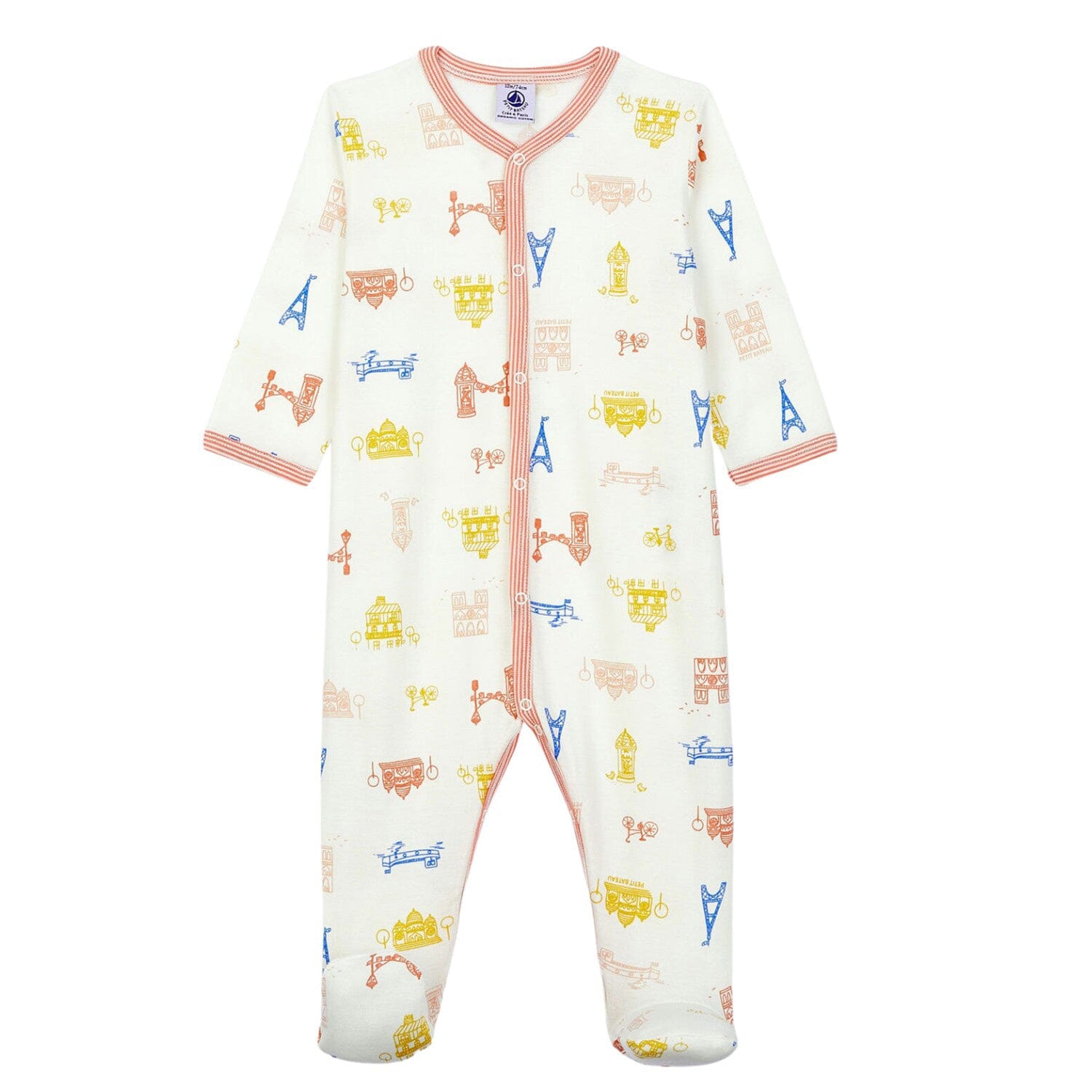 Petit Bateau Bodysuit Strampler mit Allover Paris Print creme Strampler Petit Bateau