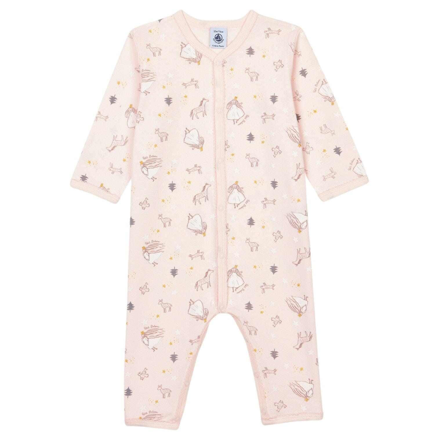 Petit Bateau Bodysuit aus Rippstrick mit Allover Print rosa - Prinzessin Einteiler / Bodysuits Petit Bateau