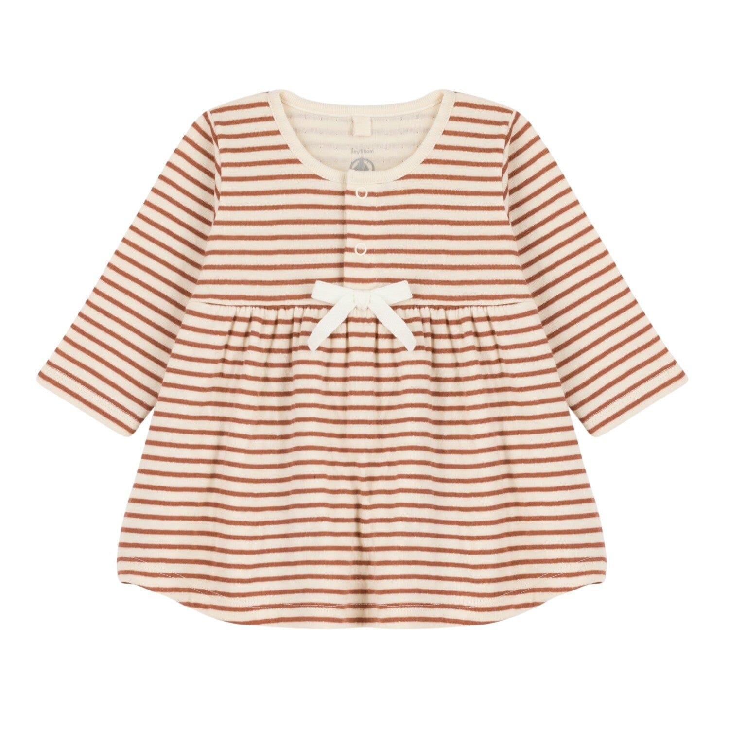 Petit Bateau langärmeliges gestreiftes Baby Kleid in beige/ braun Kleid Petit Bateau