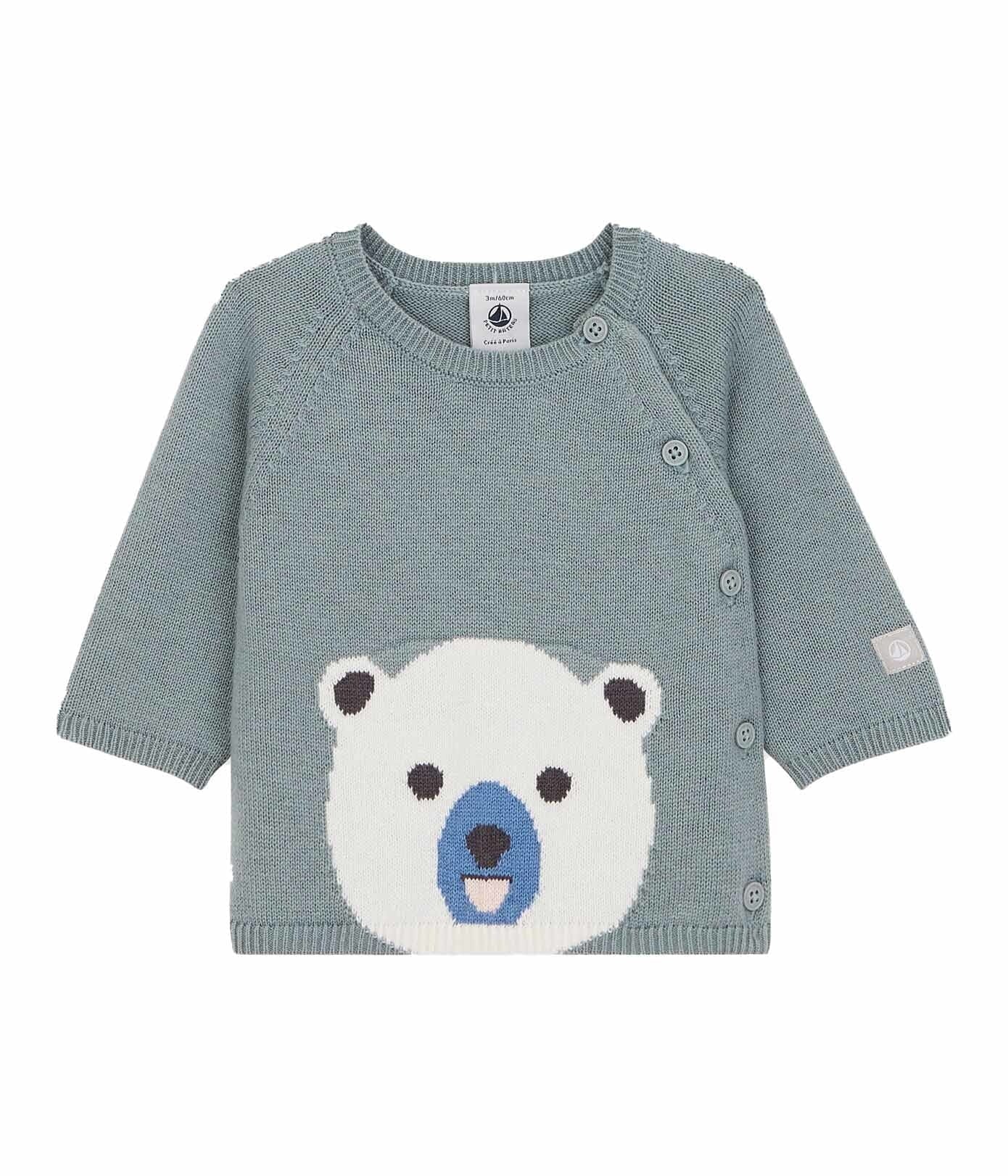 Petit Bateau Baby Cardigan mit Bärenmotiv blaugrün Strickjacken Petit Bateau