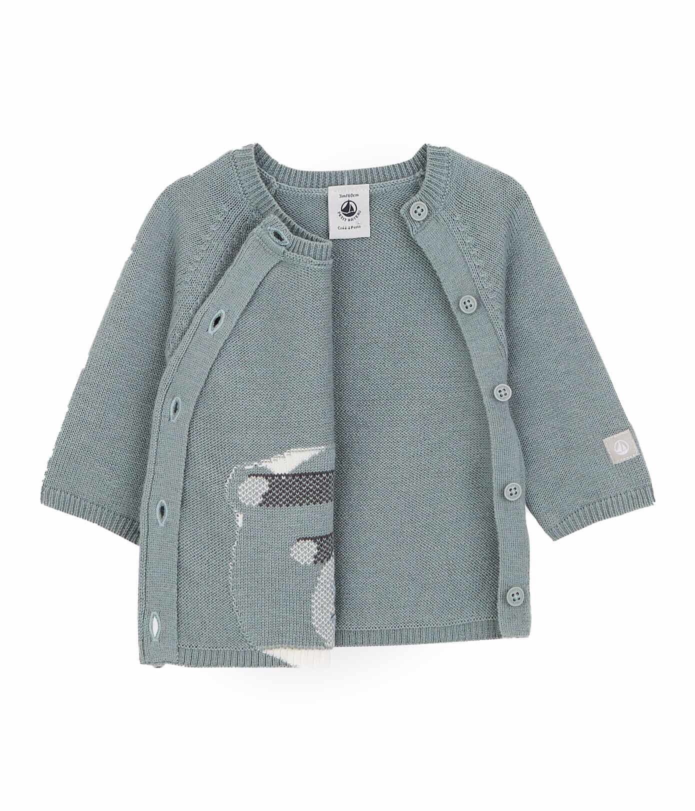 Petit Bateau Baby Cardigan mit Bärenmotiv blaugrün Strickjacken Petit Bateau