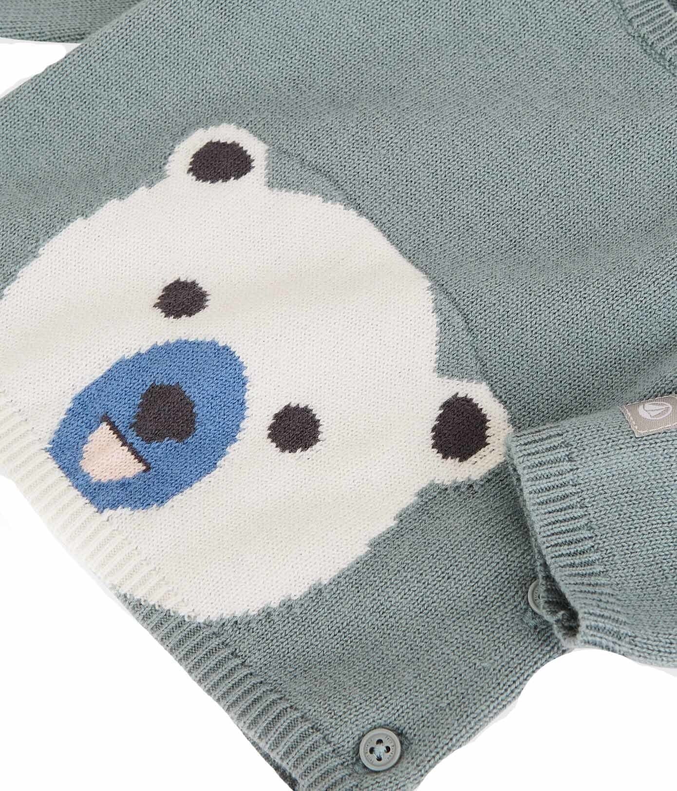 Petit Bateau Baby Cardigan mit Bärenmotiv blaugrün Strickjacken Petit Bateau