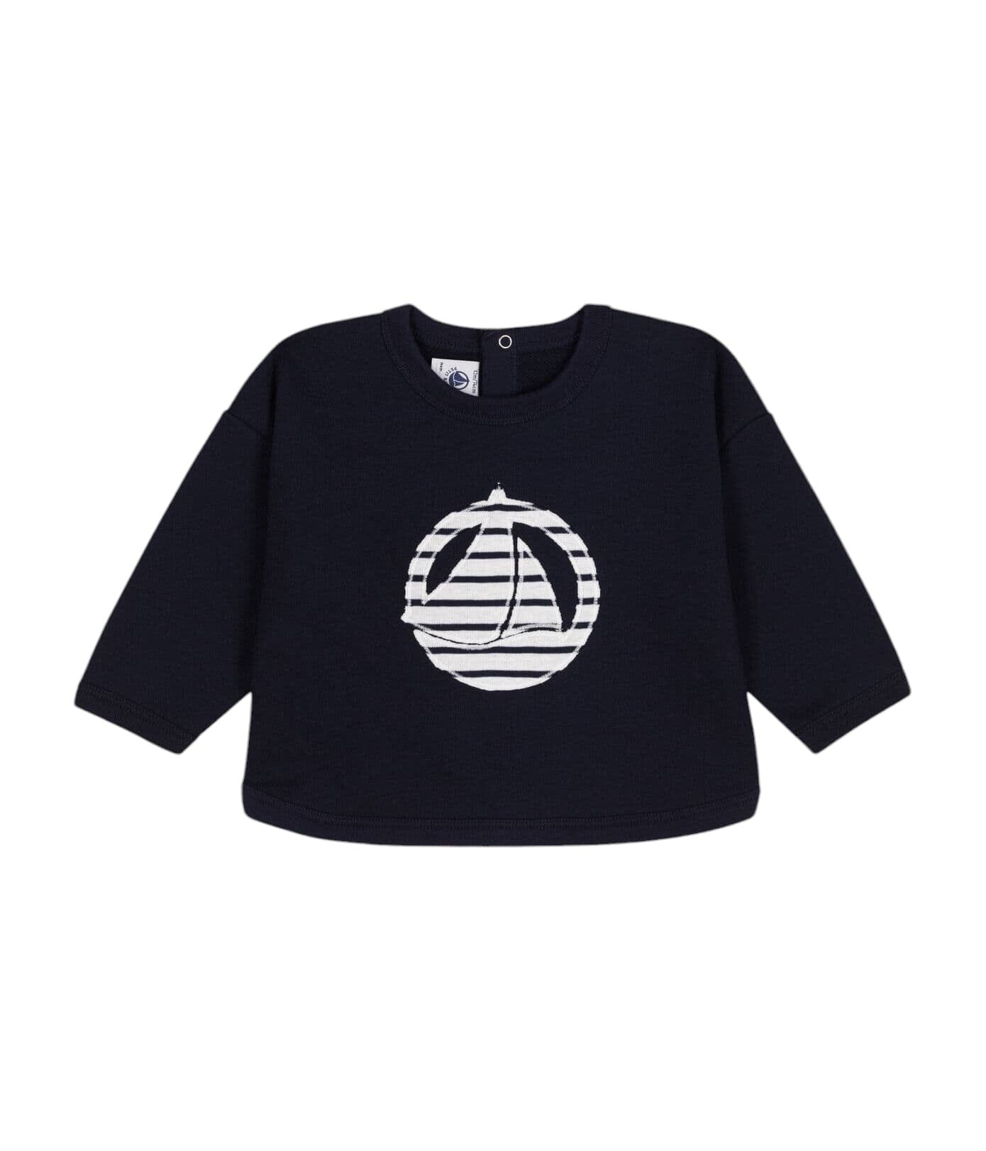 Petit Bateau Sweatshirt dunkelblau mit weißem Boot Motiv Unisex Druckknopfverschluss Sweatshirt Petit Bateau