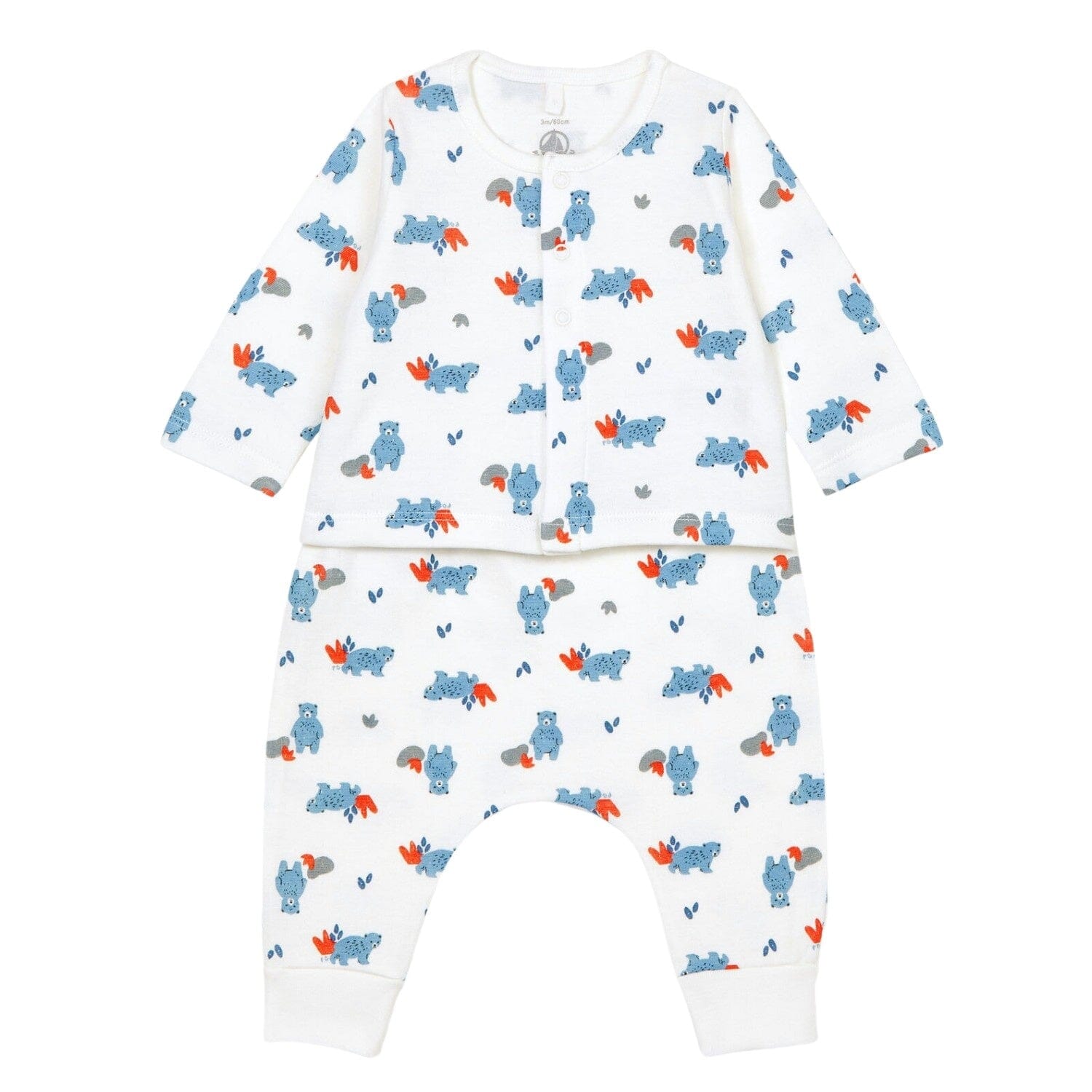 Petit Bateau Kombination 3 Teile Bärenprint Cardigan und Hose, brauner Body Baby Kombination Petit Bateau