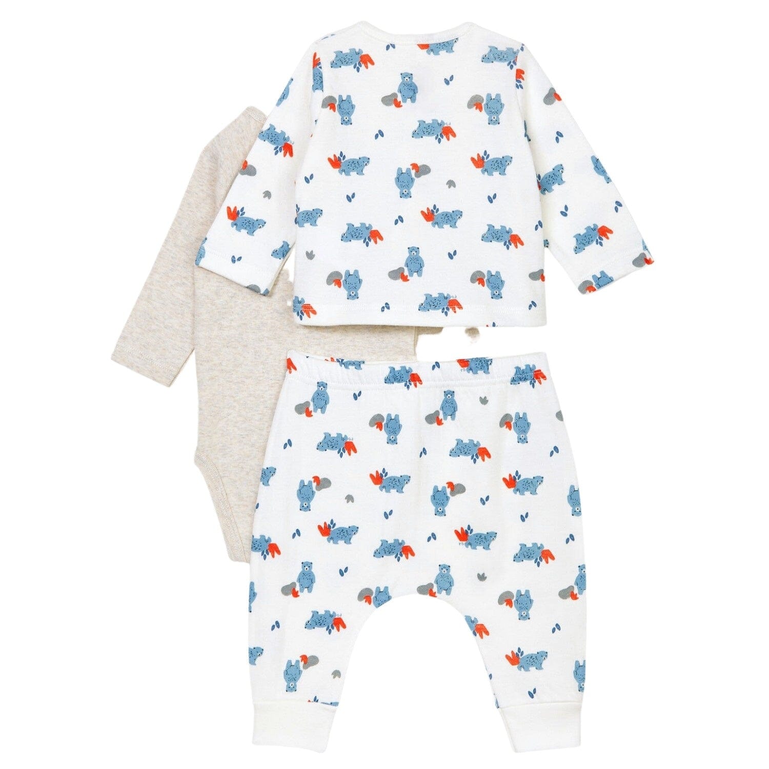 Petit Bateau Kombination 3 Teile Bärenprint Cardigan und Hose, brauner Body Baby Kombination Petit Bateau