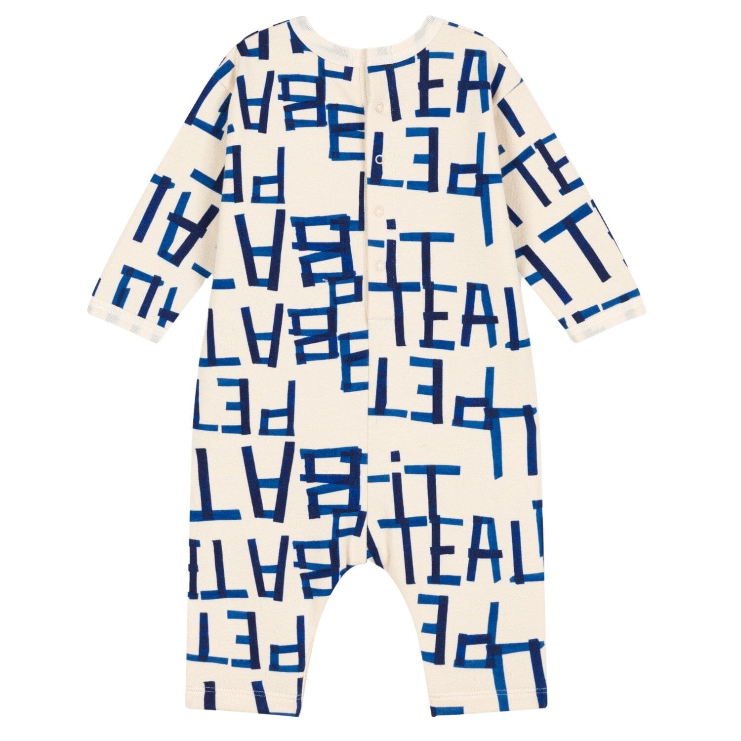 Petit Bateau Langarm Overall cremefarben mit speziell designten blauen Buchstaben Einteiler / Bodysuits Petit Bateau