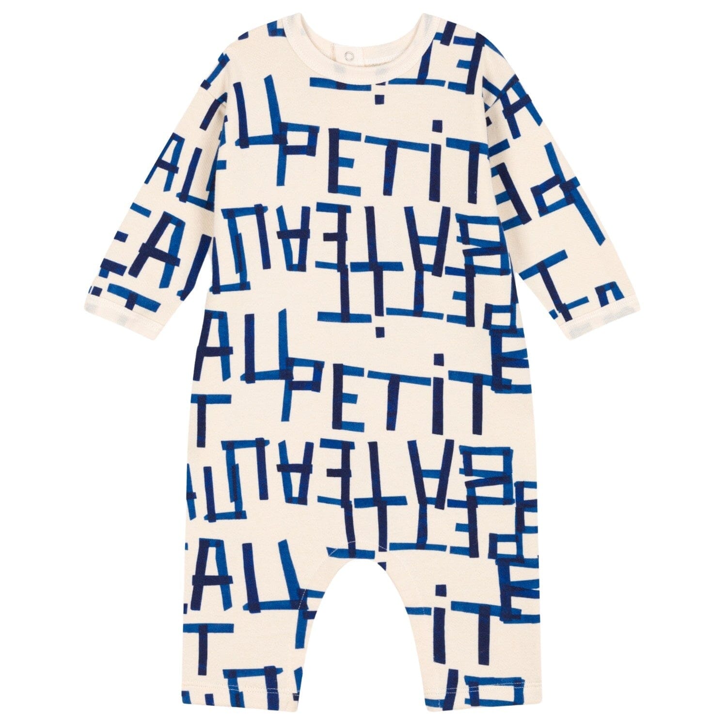 Petit Bateau Langarm Overall cremefarben mit speziell designten blauen Buchstaben Einteiler / Bodysuits Petit Bateau
